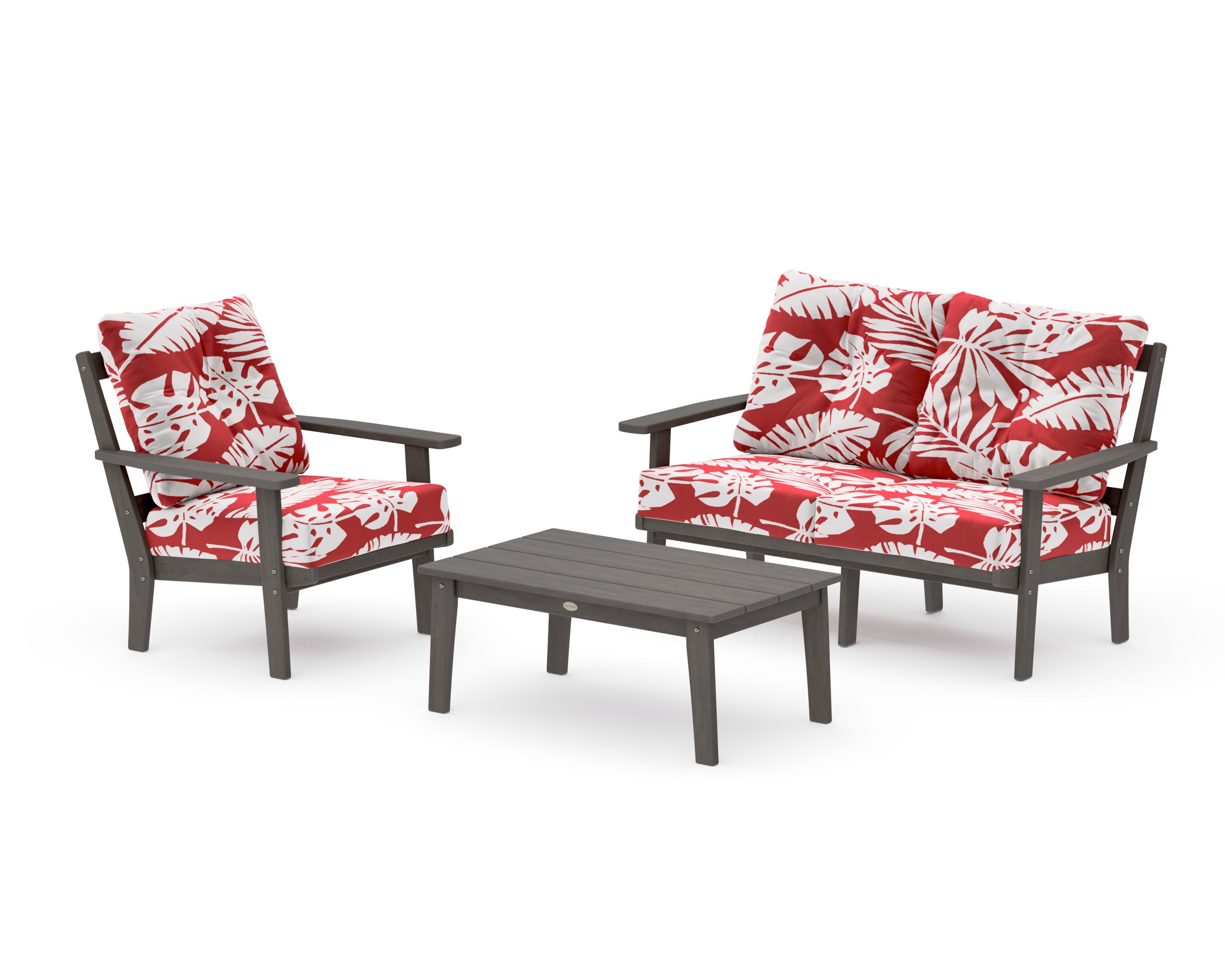 Oxford 3-Piece Deep Seating Set with Loveseat in Driftwood / Leaf Crimson