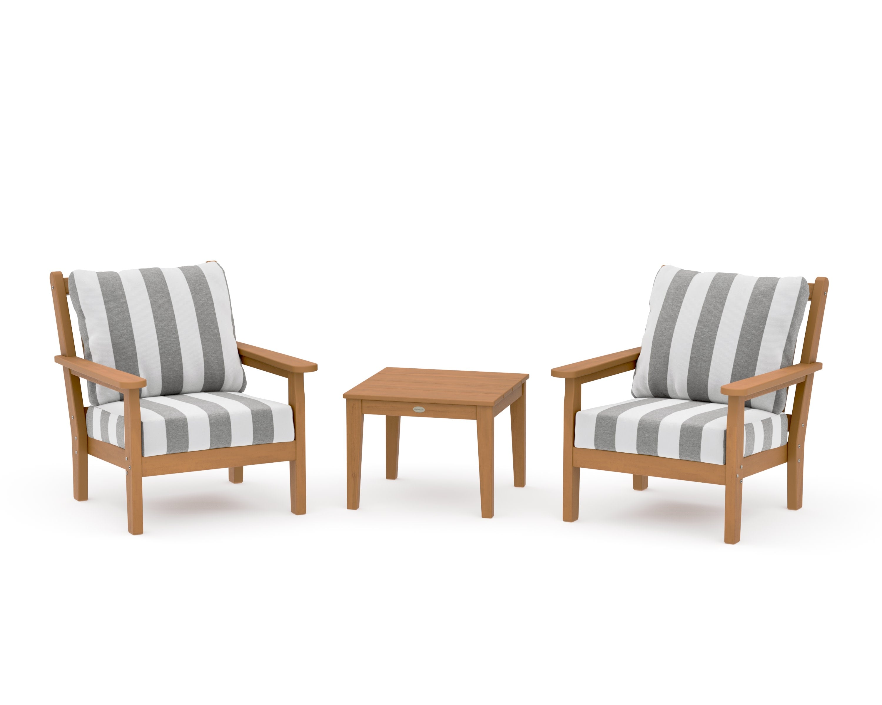 Chippendale 3-Piece Deep Seating Set in Natural / Cabana Stripe Grey Mist