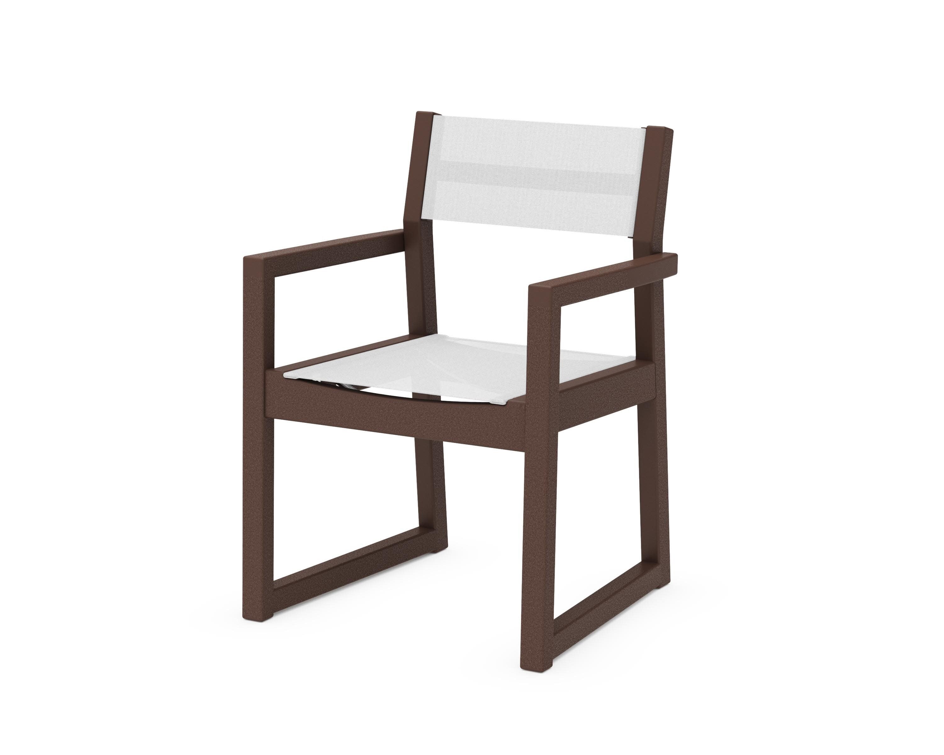 EDGE Sling Dining Arm Chair in Mahogany / White Sling