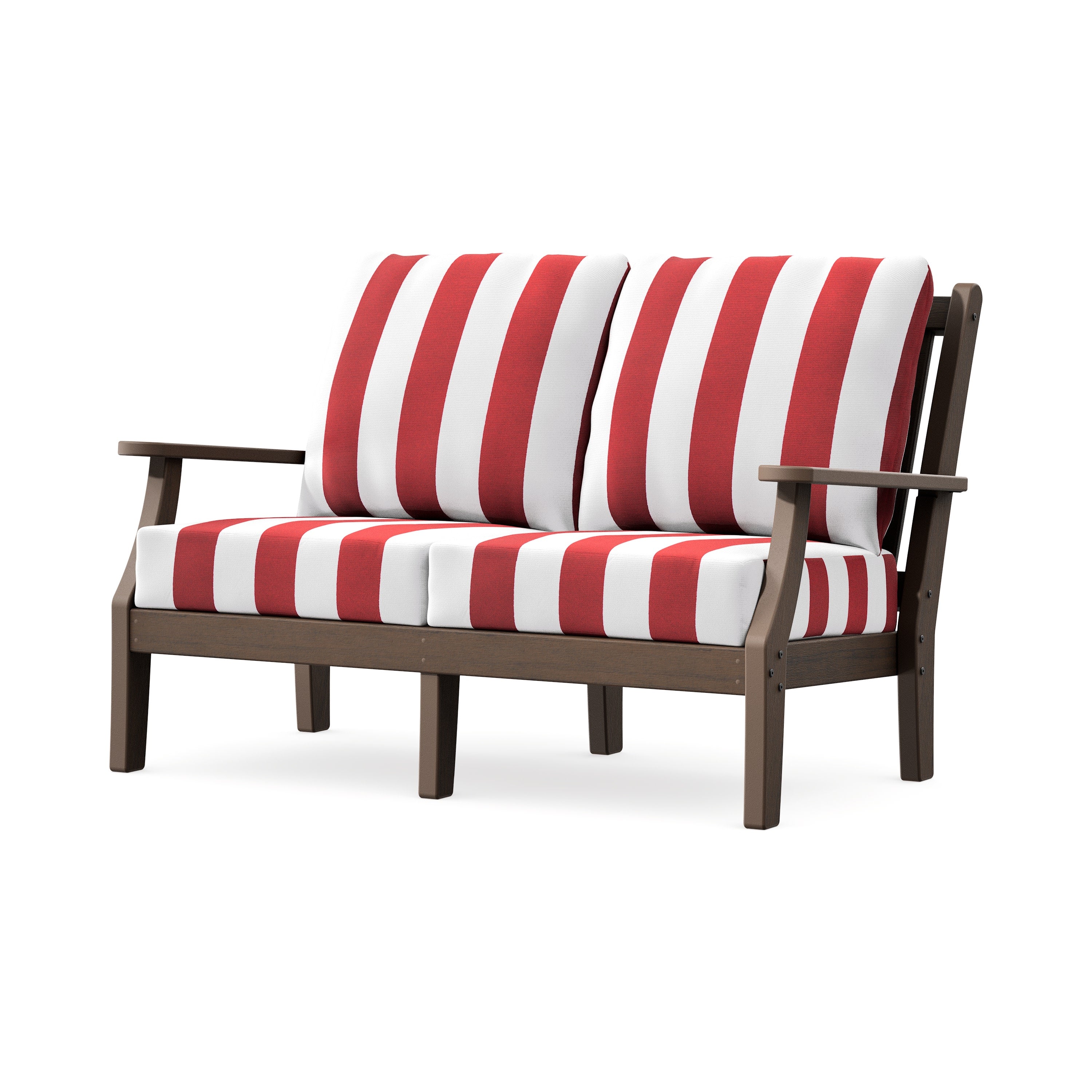 Wovendale Deep Seating Loveseat in Kona / Cabana Stripe Crimson