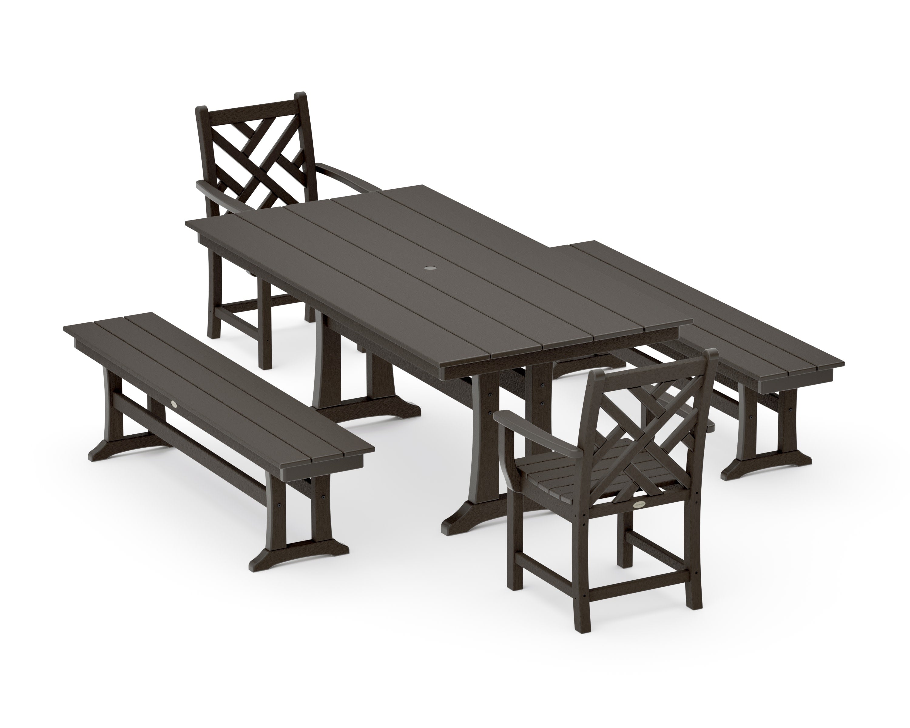 Chippendale 5-Piece Farmhouse Dining Set With Trestle Legs in Vintage Coffee