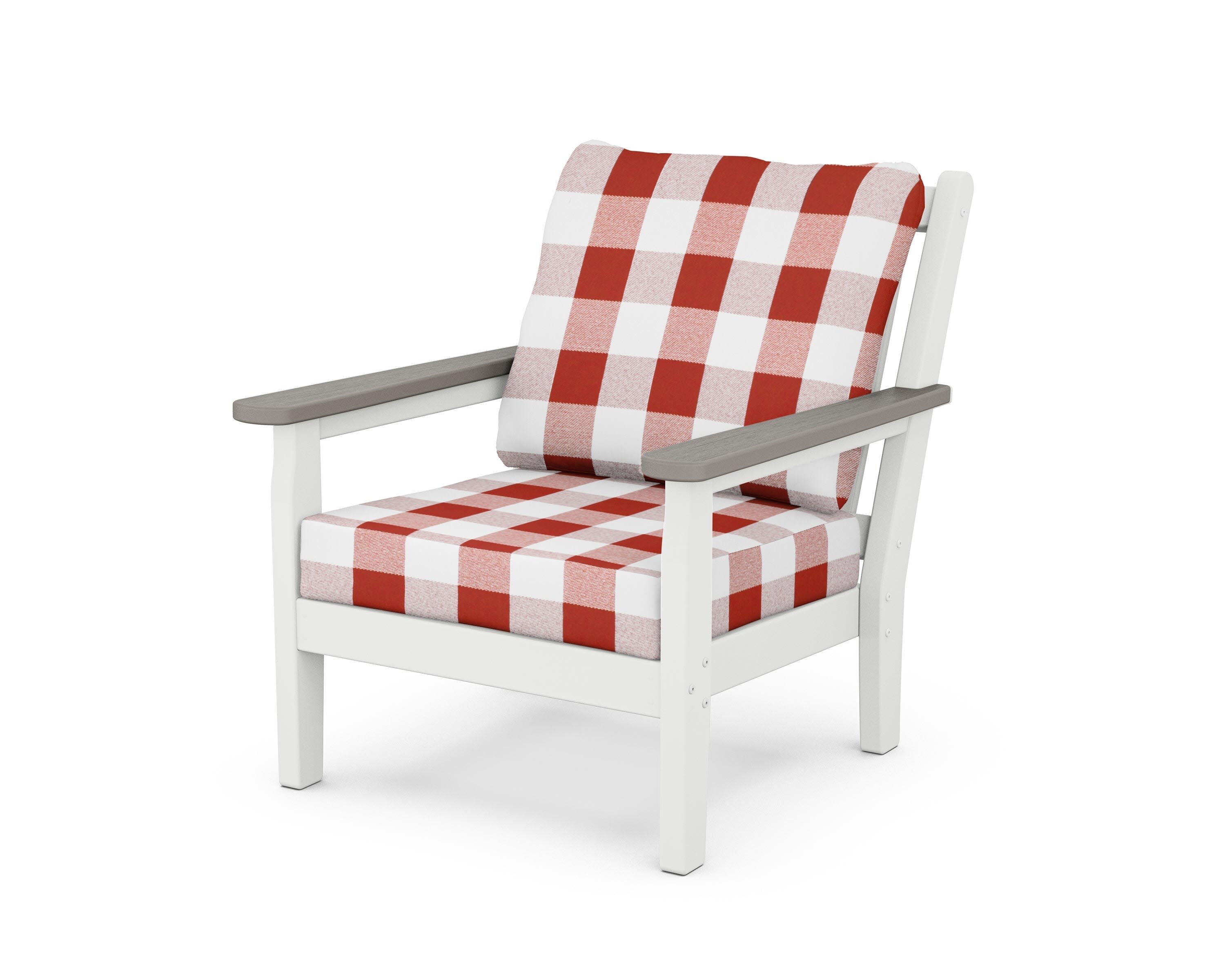 Chippendale Deep Seating Chair in White / Driftwood / Buffalo Plaid Crimson