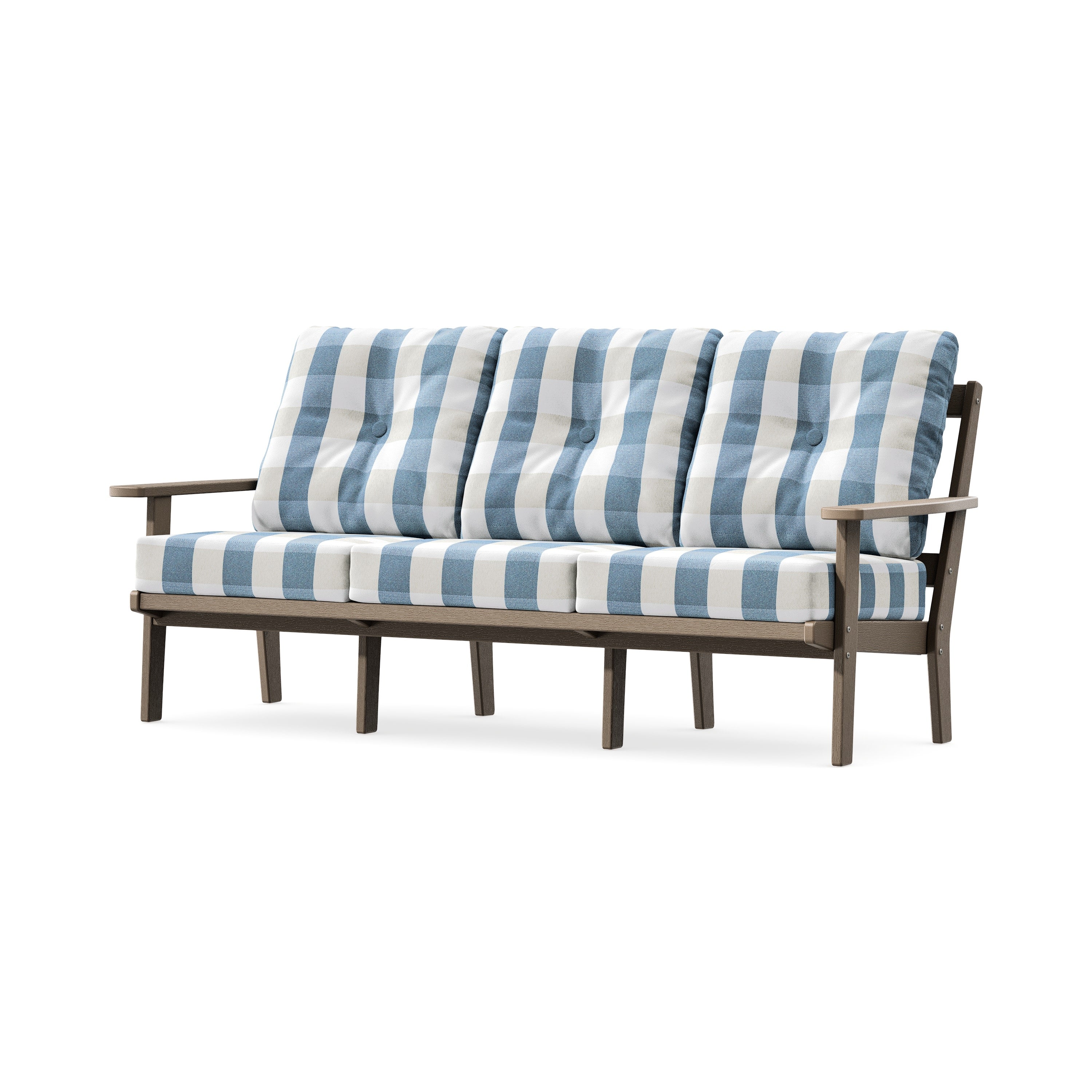 PrairieDeep Seating Sofa in Vintage Sahara / Buffalo Plaid Sky Blue
