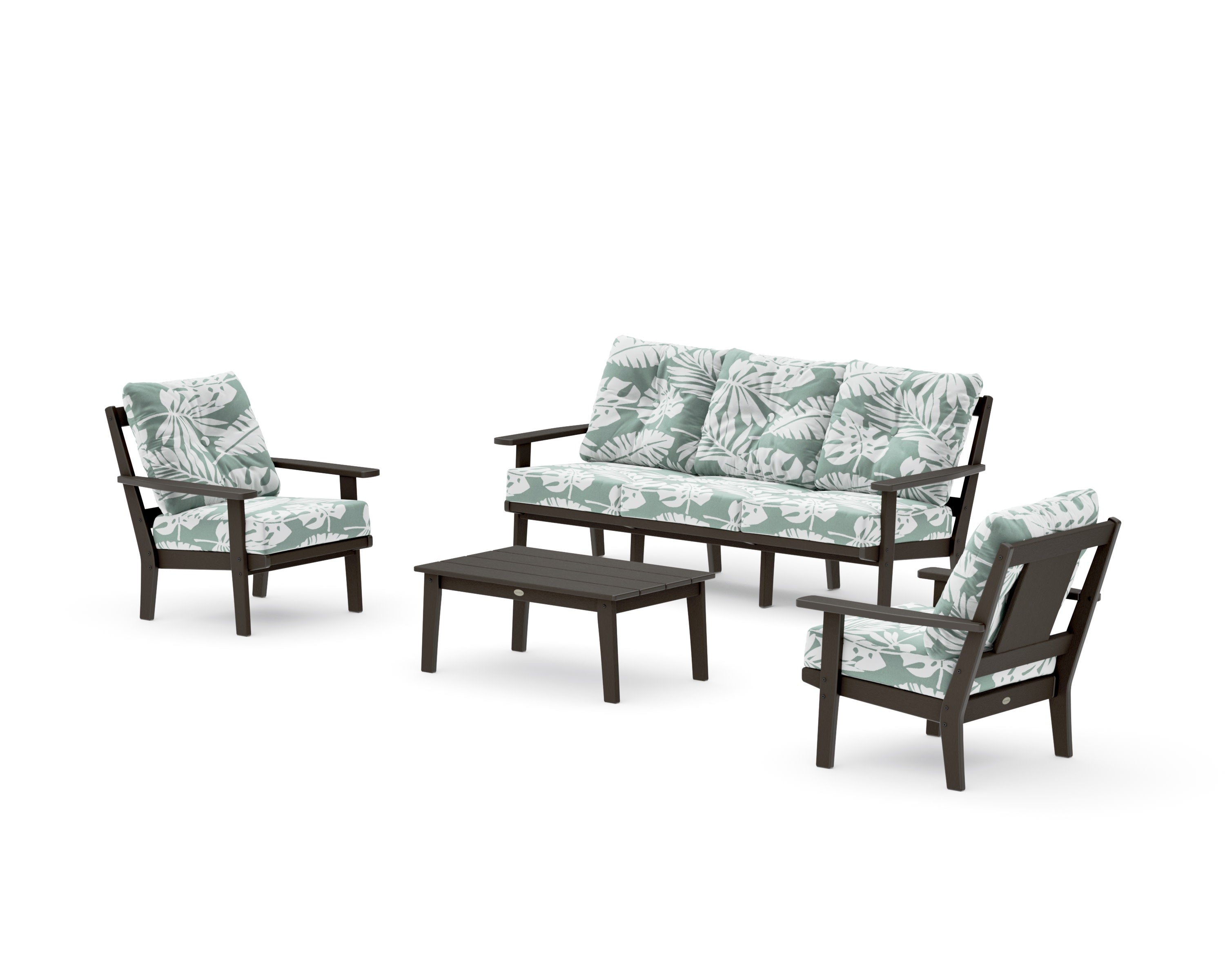 Prairie 4-Piece Deep Seating Set with Sofa in Vintage Coffee / Leaf Glacier Spa