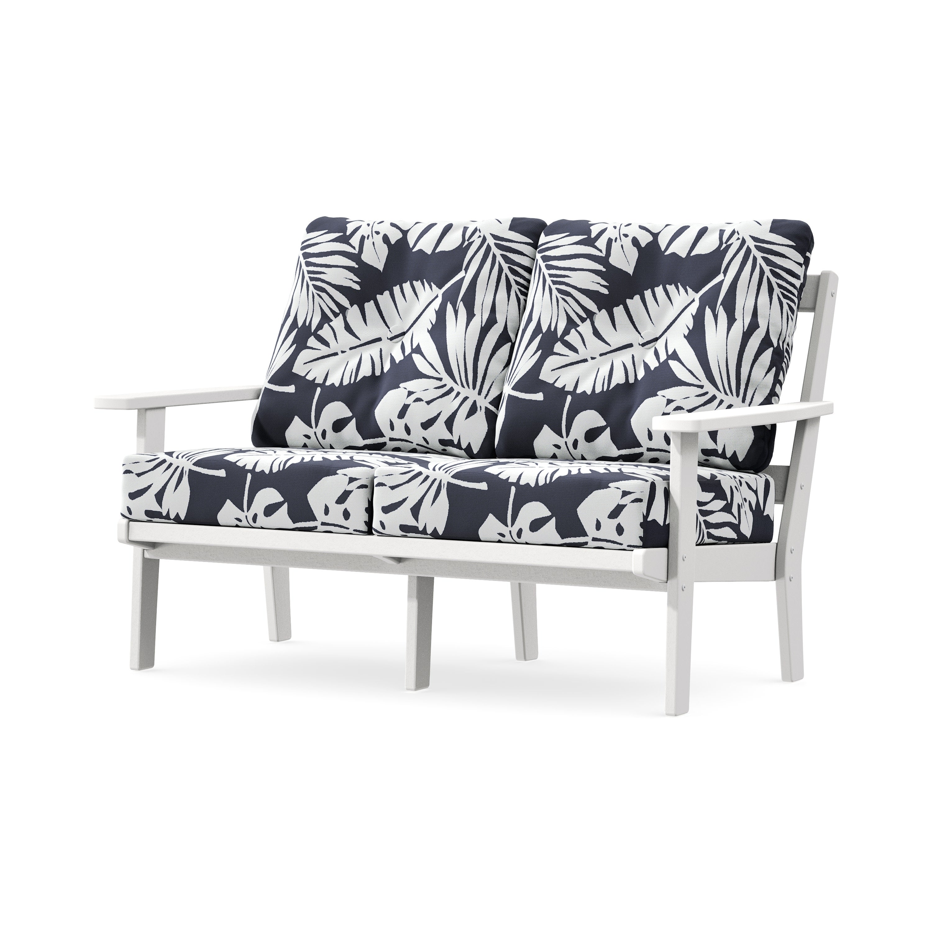 Oxford Deep SeatingLoveseat in White / Leaf Navy