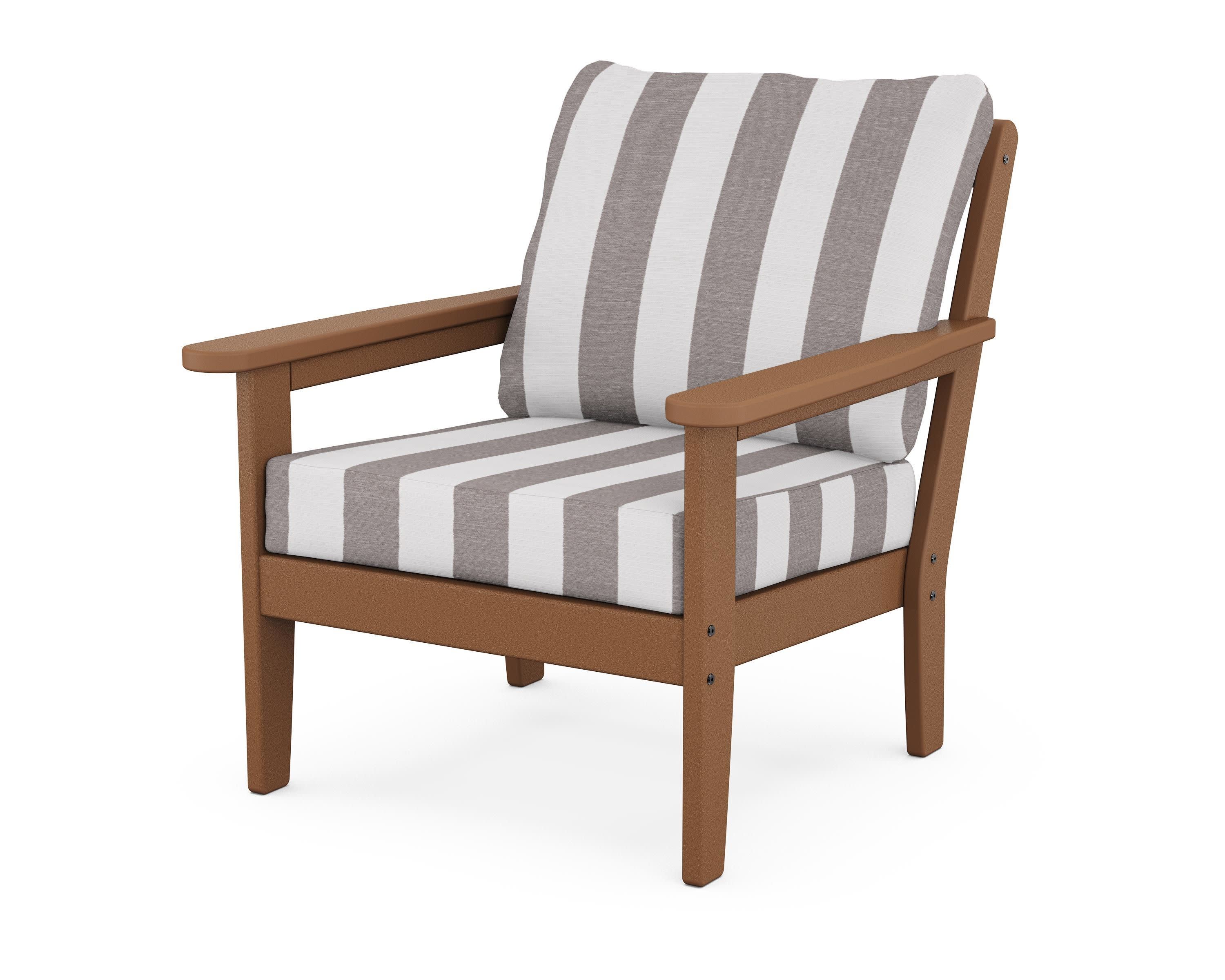 Cottage Deep Seating Chair in Teak / Cabana Stripe Grey Mist