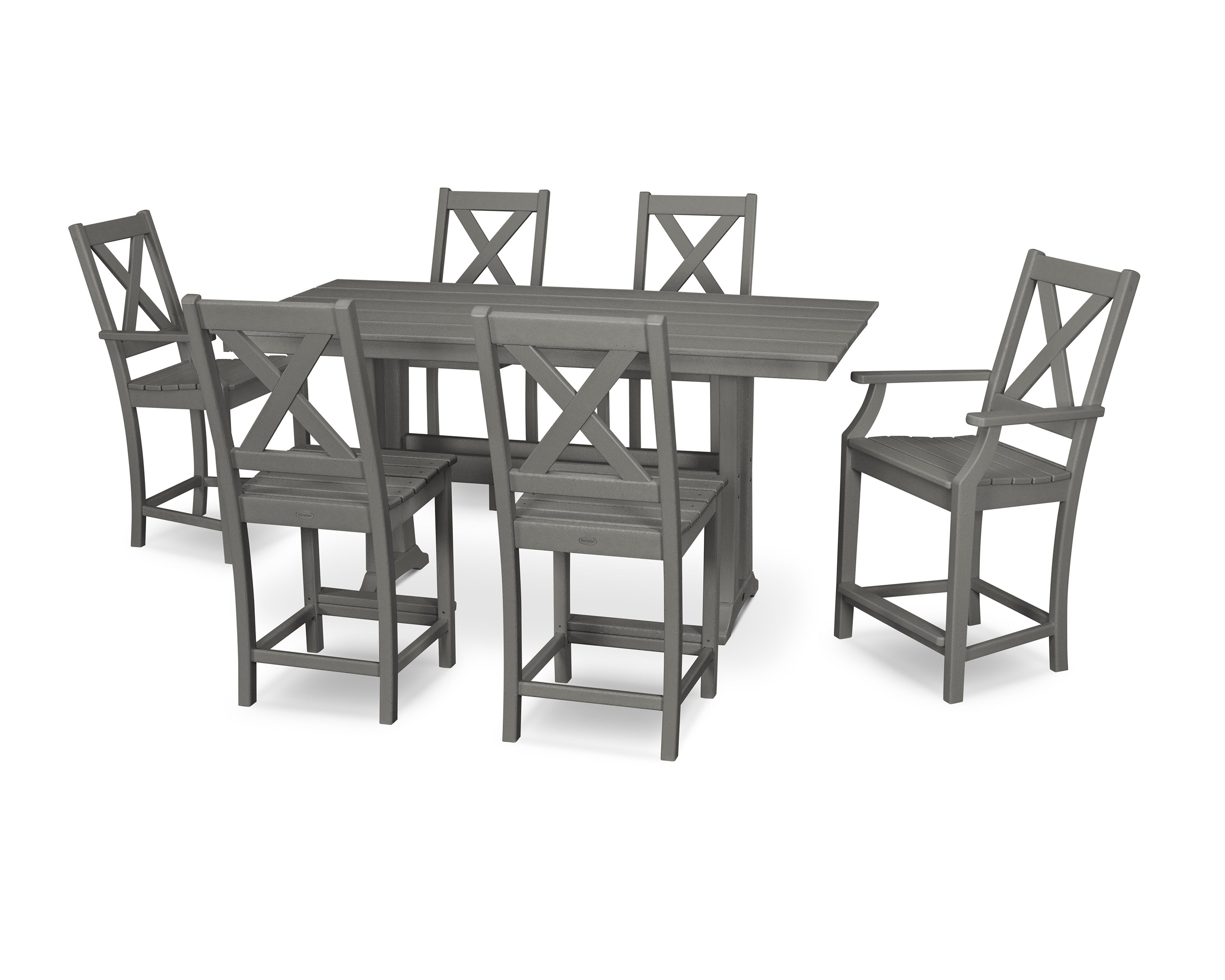 Braxton 7-Piece Farmhouse Trestle Counter Set in Slate Grey