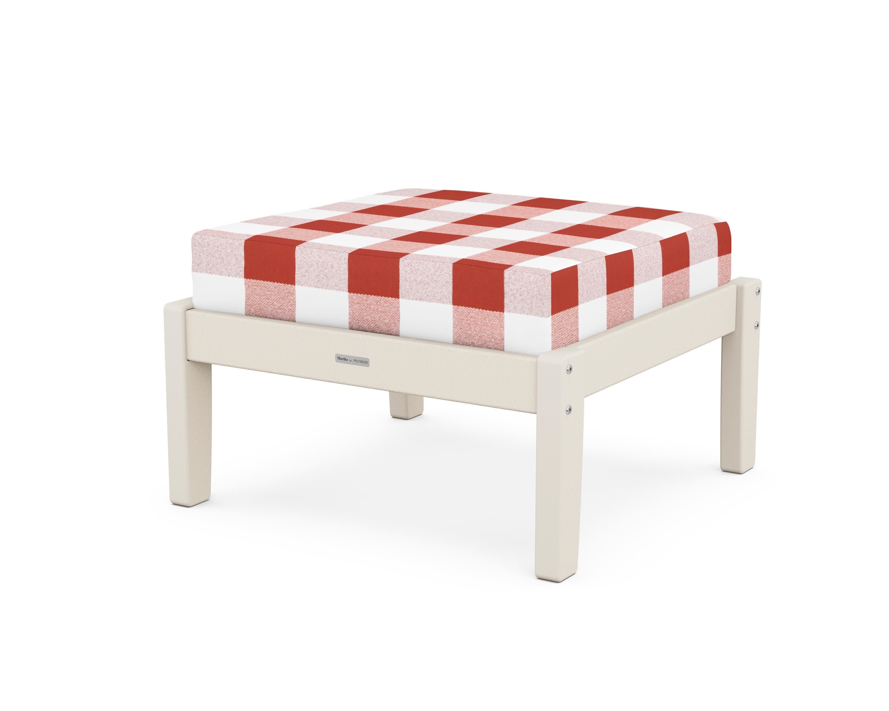 Chinoiserie Deep Seating Ottoman in Sand / Buffalo Plaid Crimson