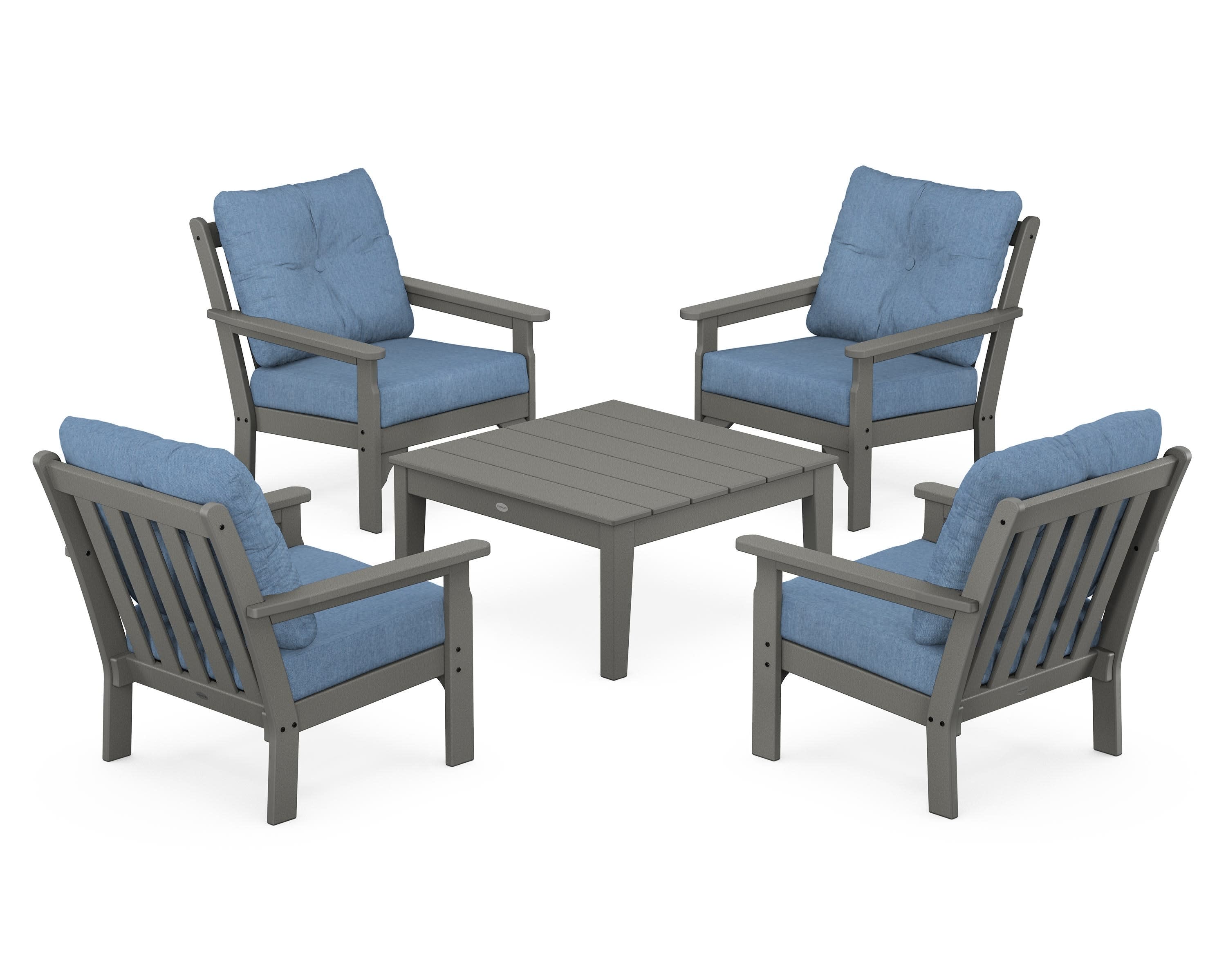 Vineyard 5-Piece Deep Seating Conversation Set in Slate Grey / Sky Blue