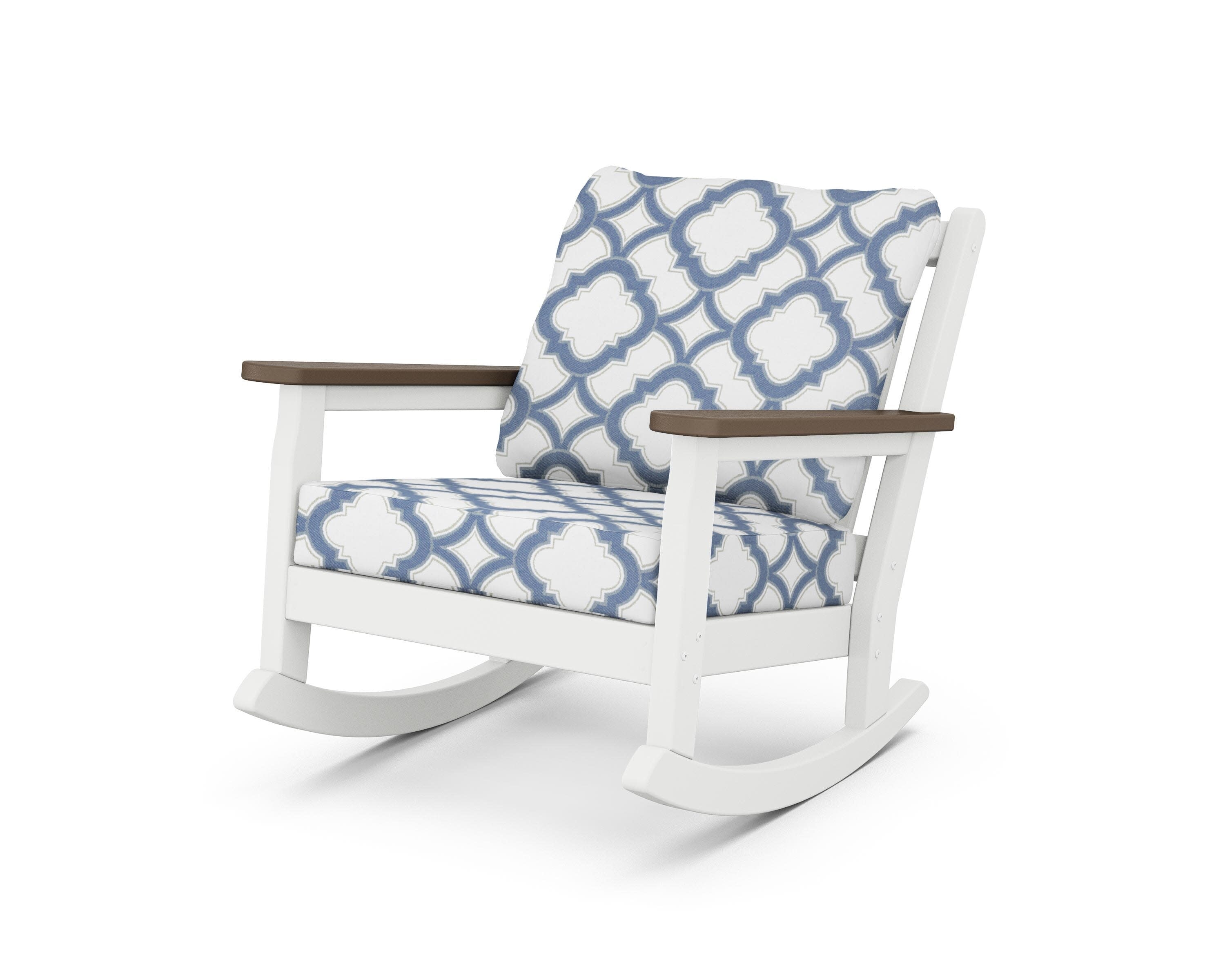 Chippendale Deep Seating Rocking Chair in White / Kona / Trellis Sky Blue