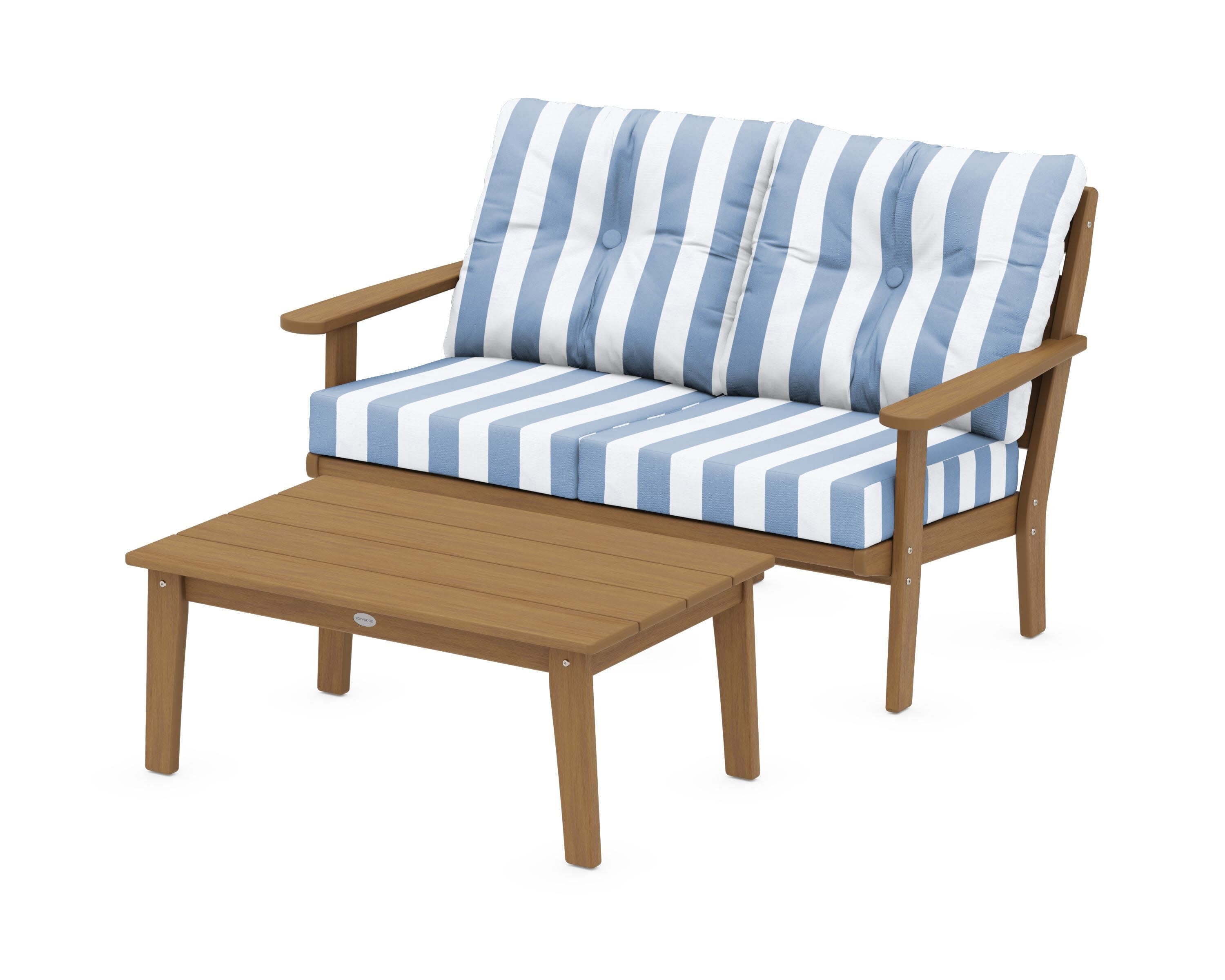Lakeside 2-Piece Lounge Loveseat Set in Natural / Cabana Stripe Sky Blue