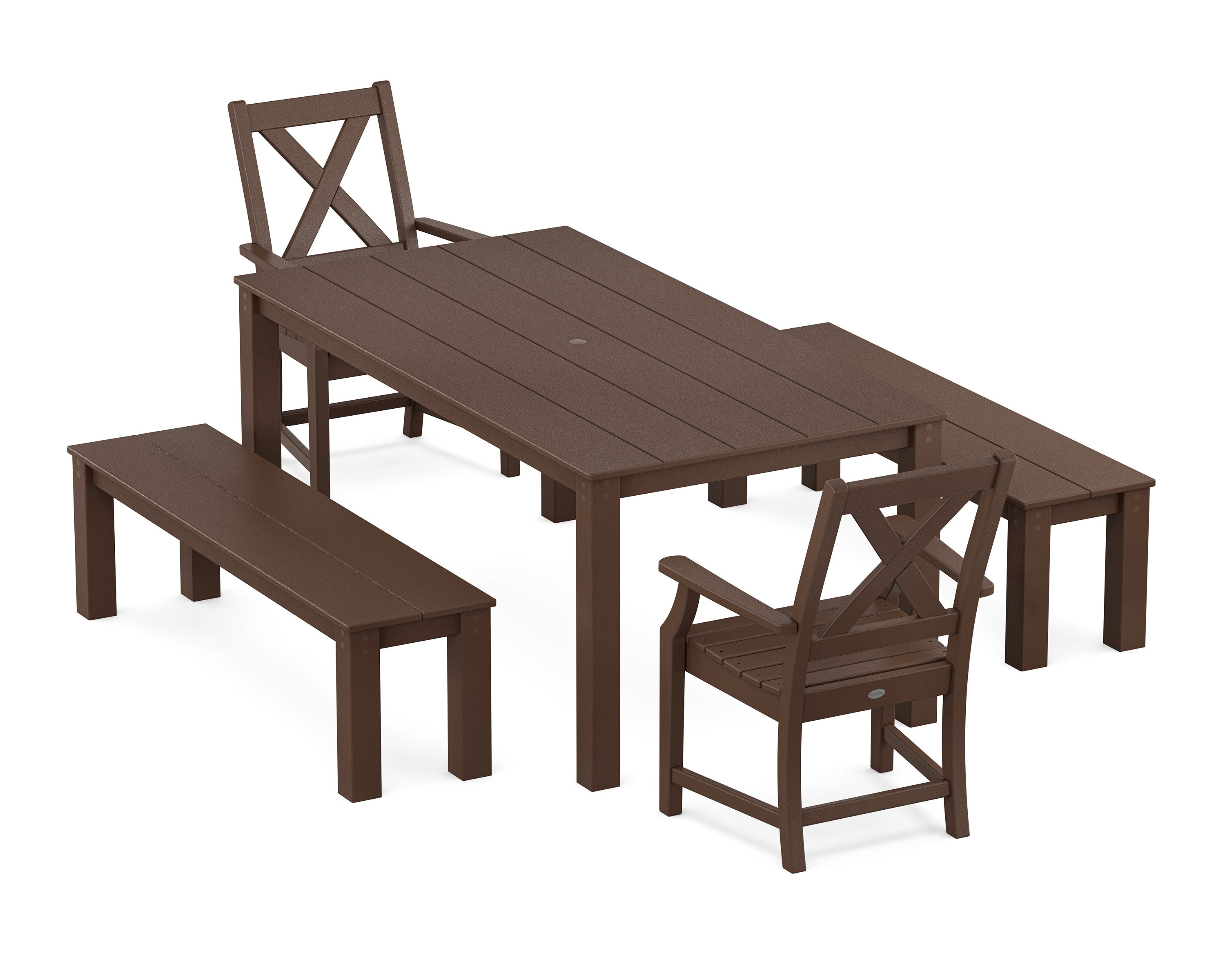 Braxton 5-Piece Parsons Dining Set with Benches in Mahogany