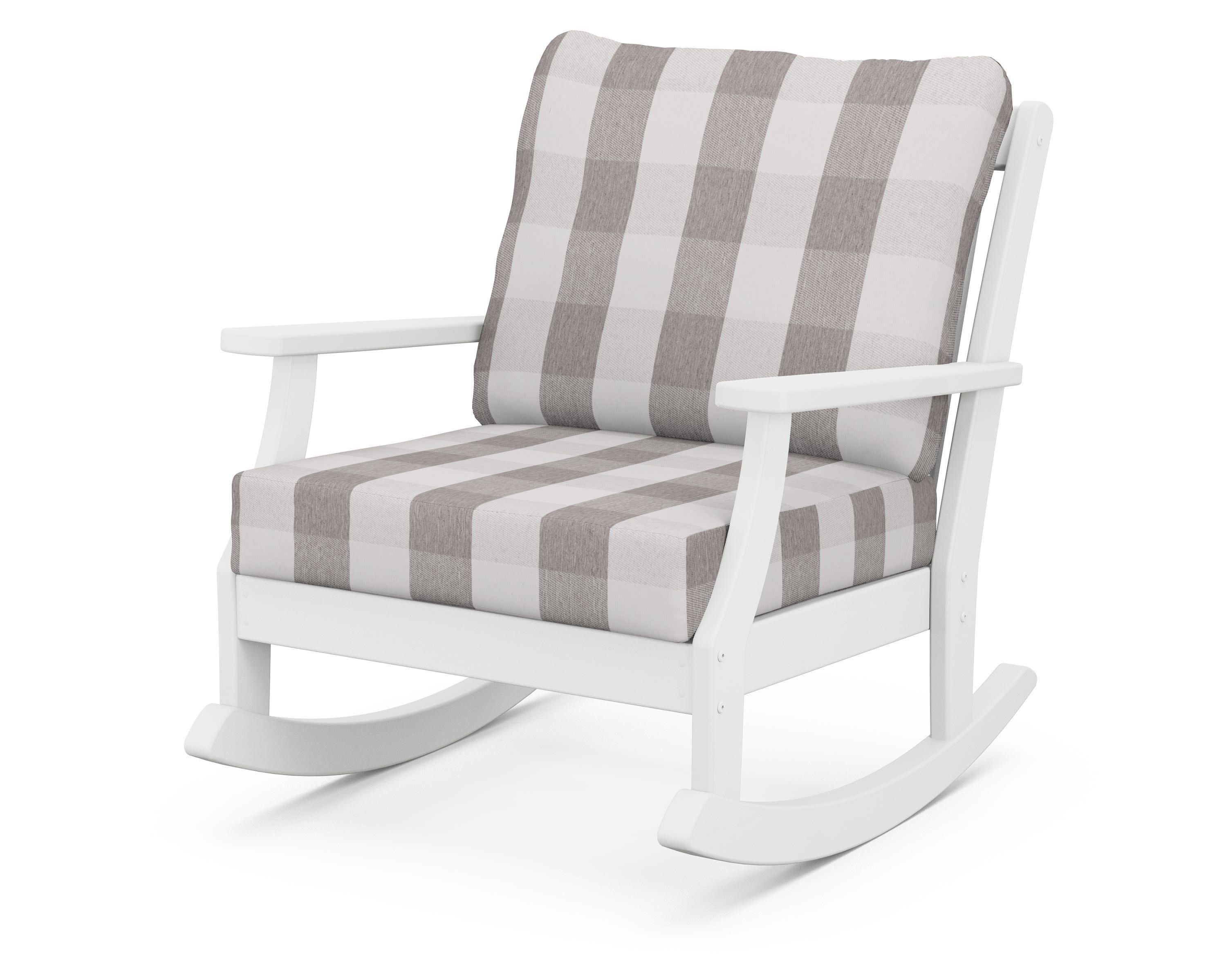 Braxton Deep Seating Rocking Chair in White / Buffalo Plaid Grey Mist