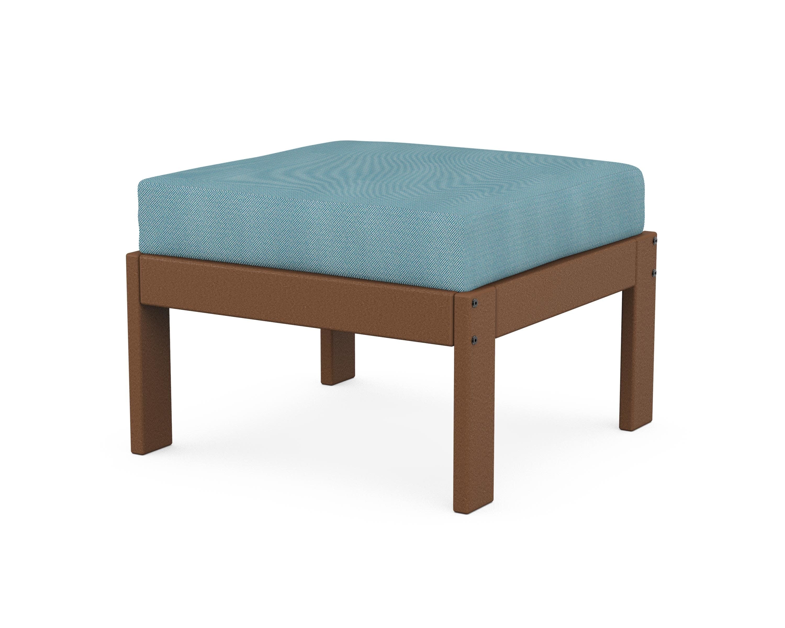 Vineyard Modular Ottoman in Teak / Lattice Sky Blue
