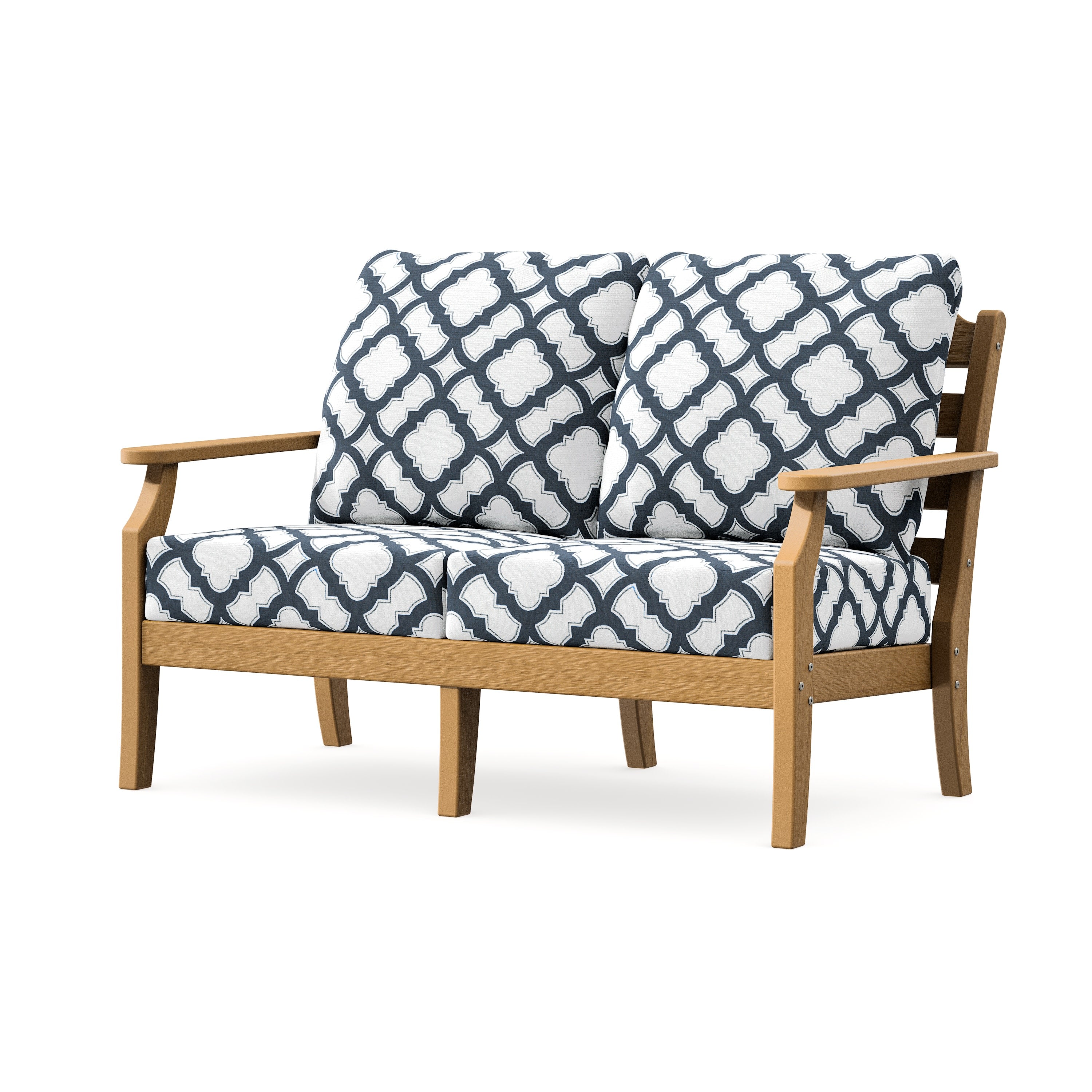 Savannah Deep Seating Loveseat in Natural / Trellis Marine Indigo