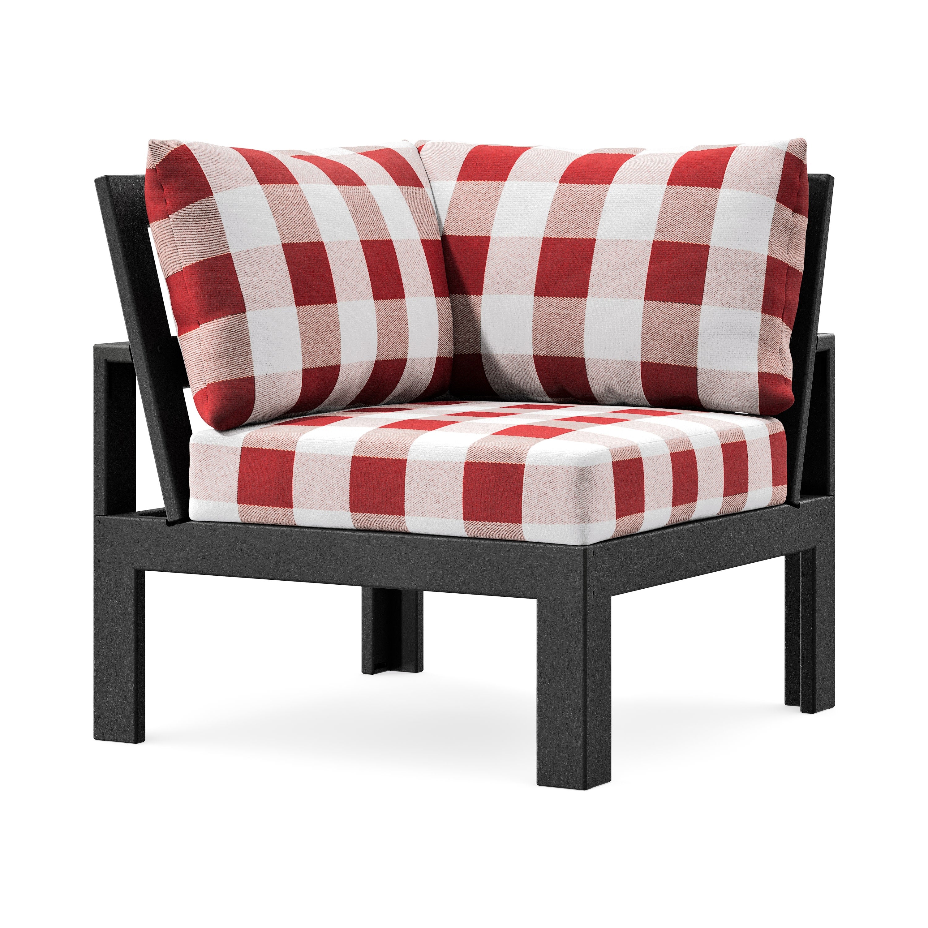Modular Corner Chair in Black / Buffalo Plaid Crimson