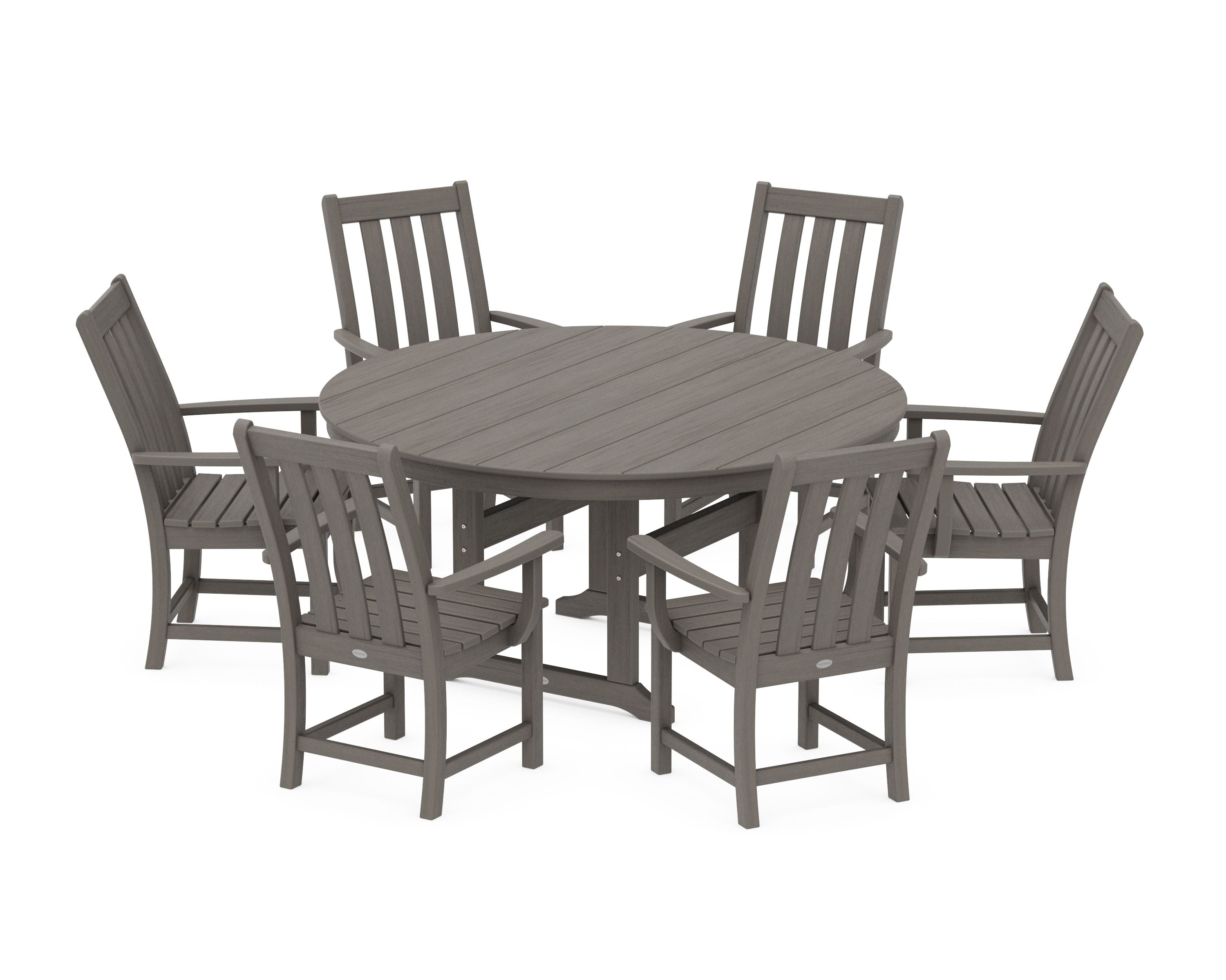 Vineyard 7-Piece Arm Chair Round Farmhouse Dining Set in Driftwood