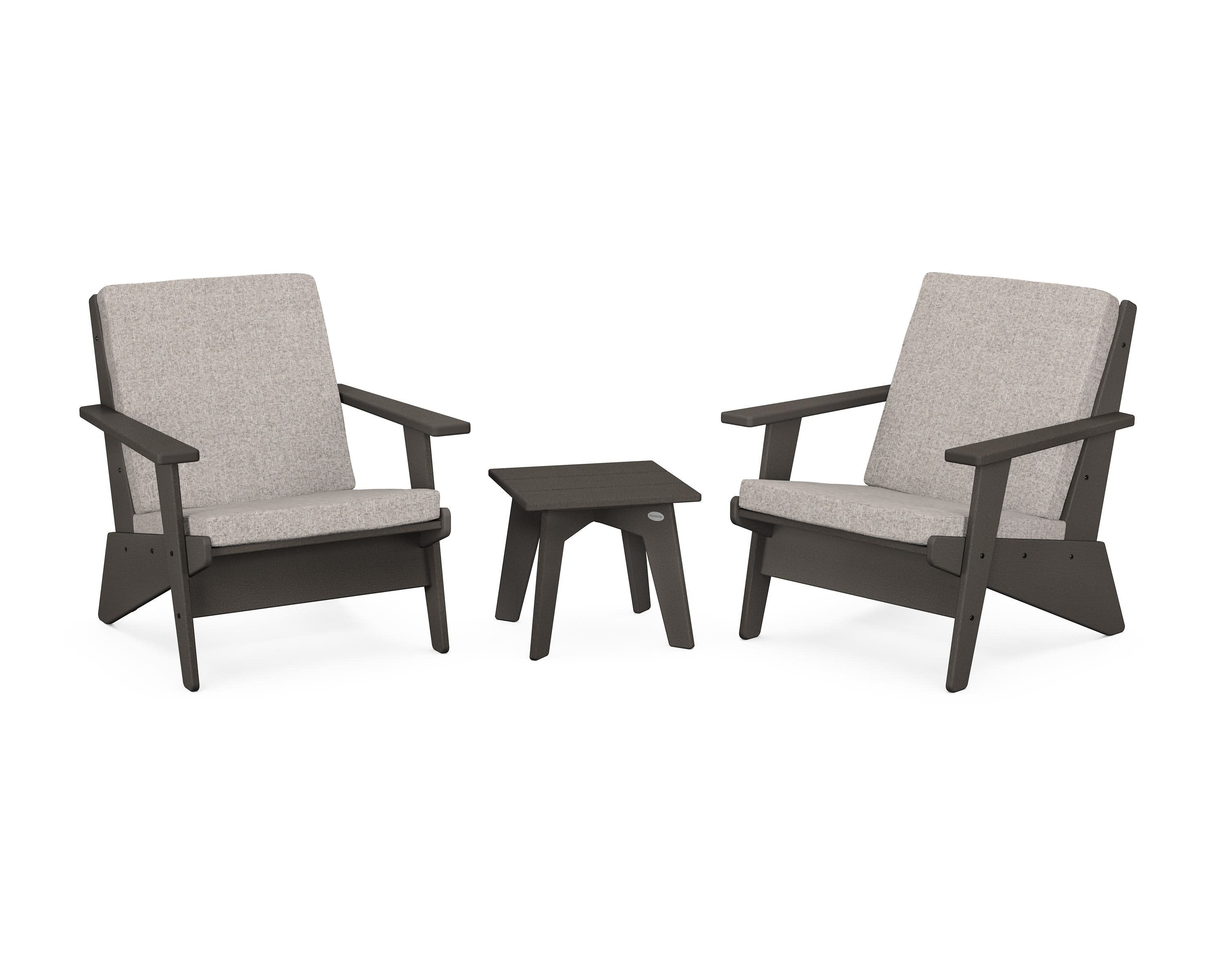 Riviera Modern Lounge 3-Piece Set in Vintage Coffee / Weathered Tweed