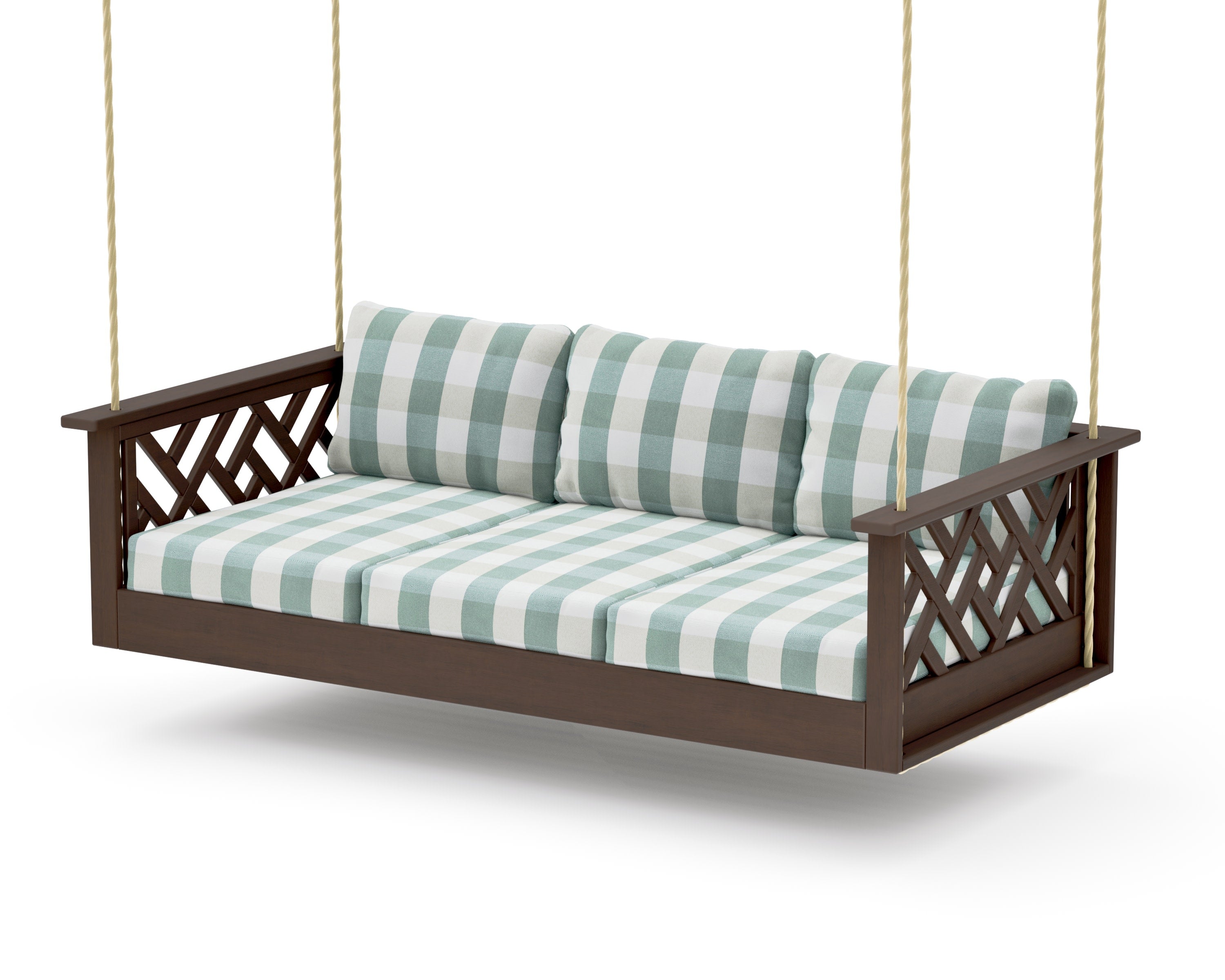 Chippendale Daybed Swing in Kona / Buffalo Plaid Glacier Spa