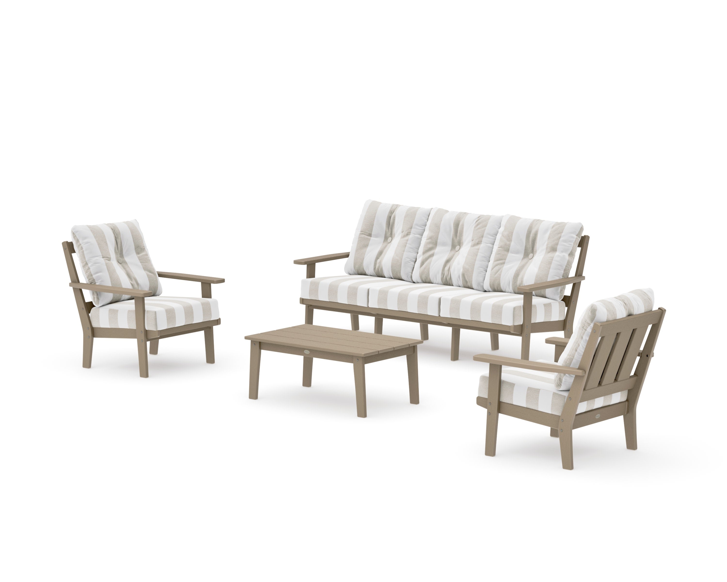 Oxford 4-Piece Deep Seating Set with Sofa in Vintage Sahara / Cabana Stripe Dune Burlap