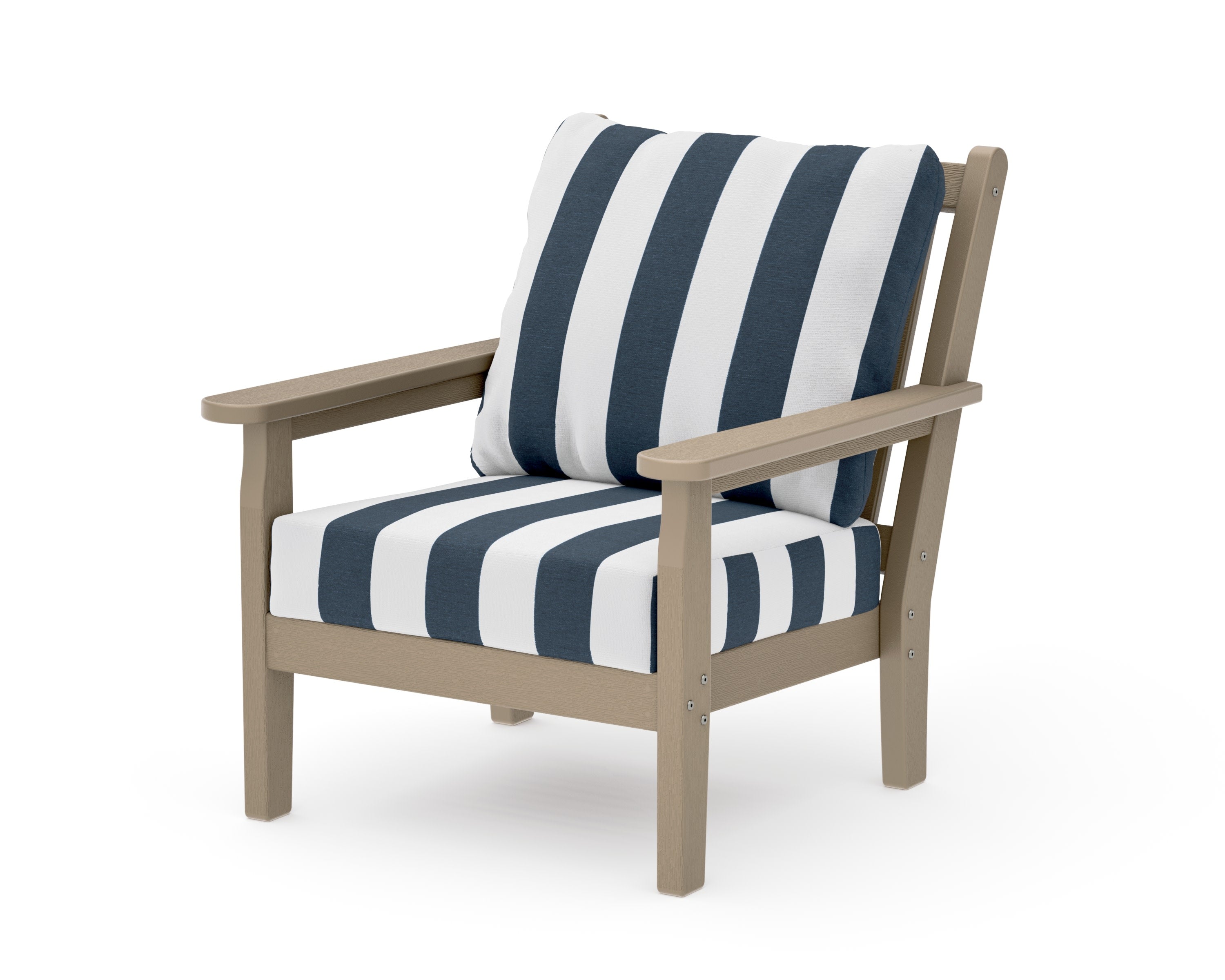 Chippendale Deep Seating Chair in Vintage Sahara / Cabana Stripe Marine Indigo
