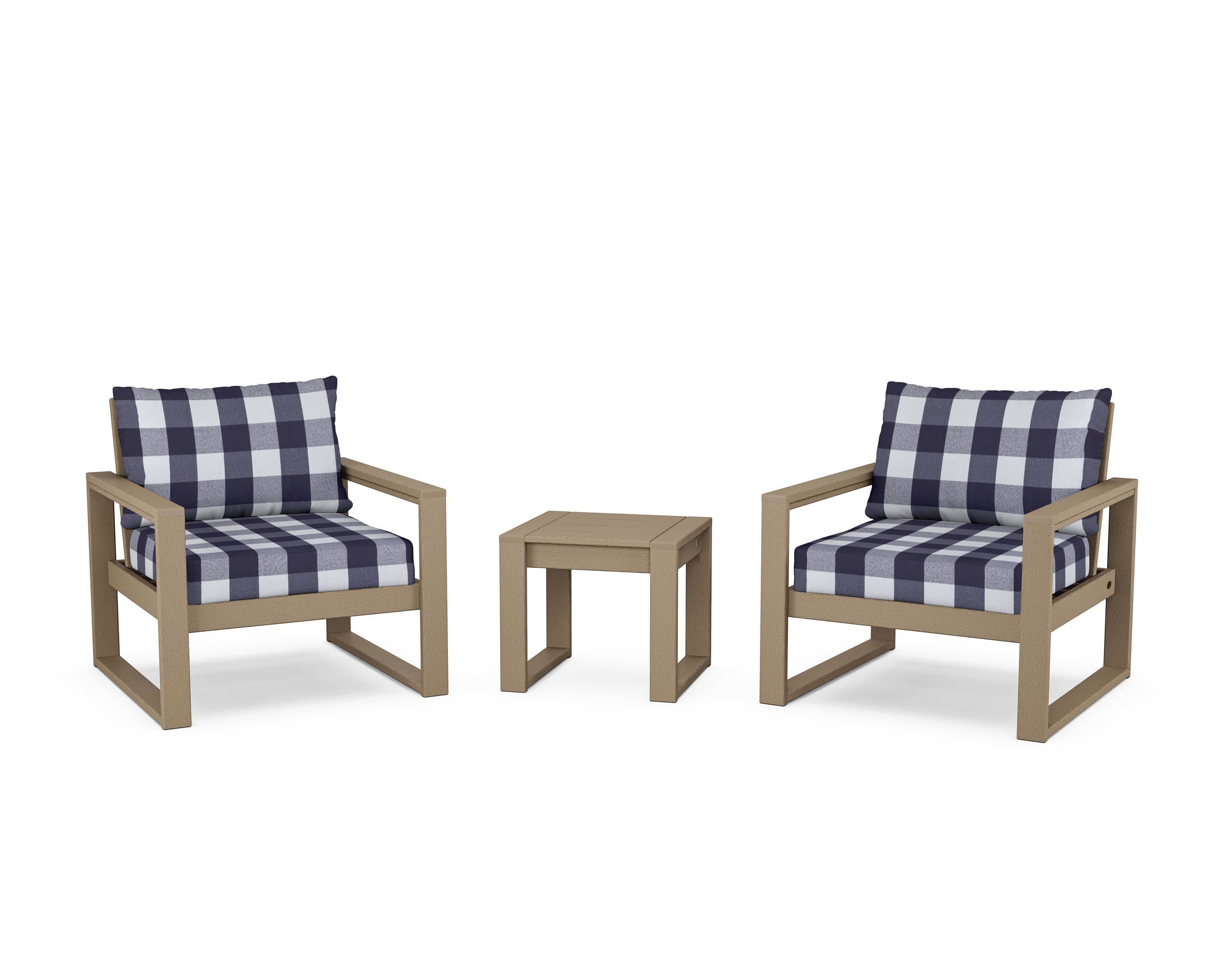 EDGE Sectional 3-Piece Deep Seating Set in Vintage Sahara / Buffalo Plaid Navy