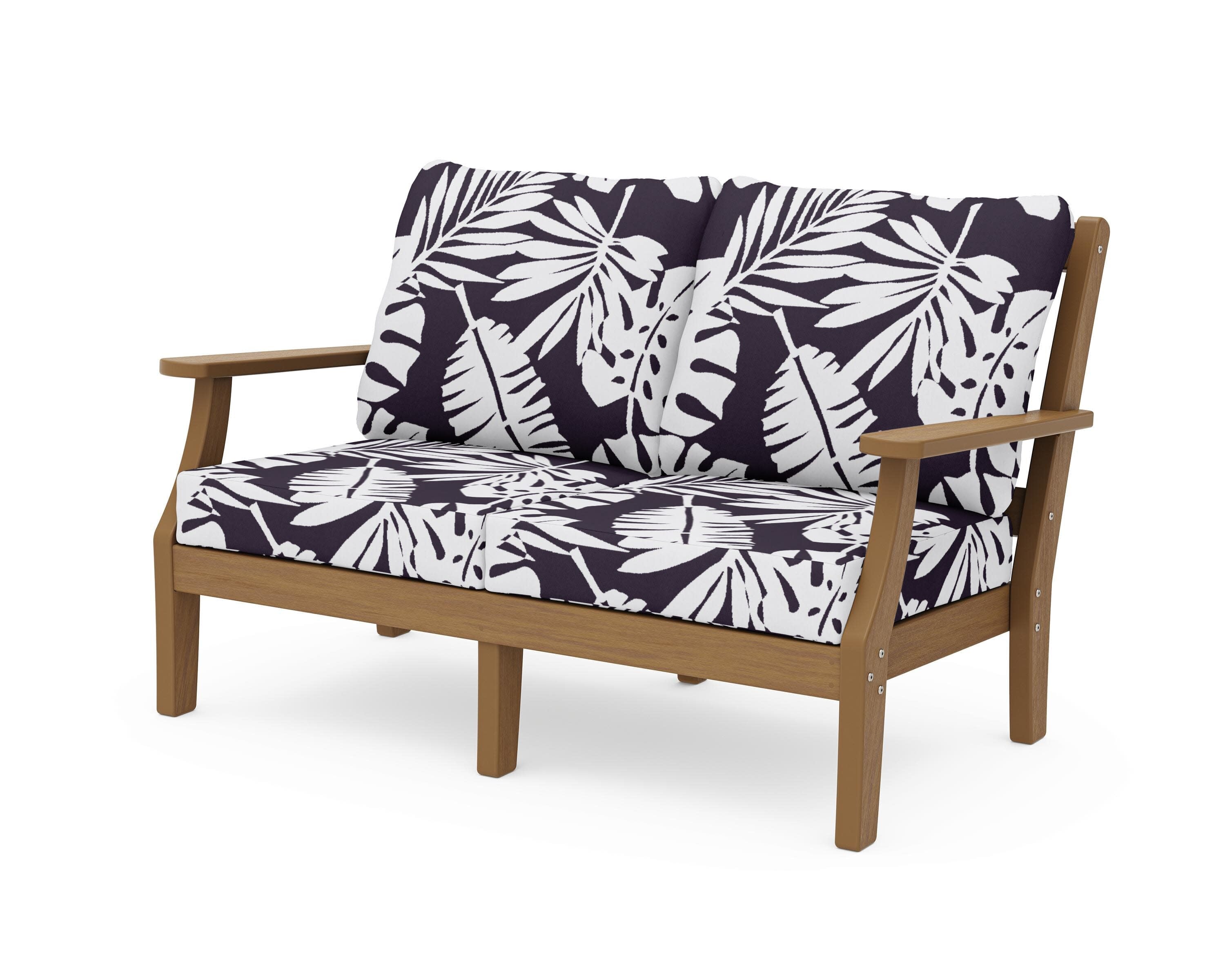 Chinoiserie Deep Seating Loveseat in Natural / Leaf Navy