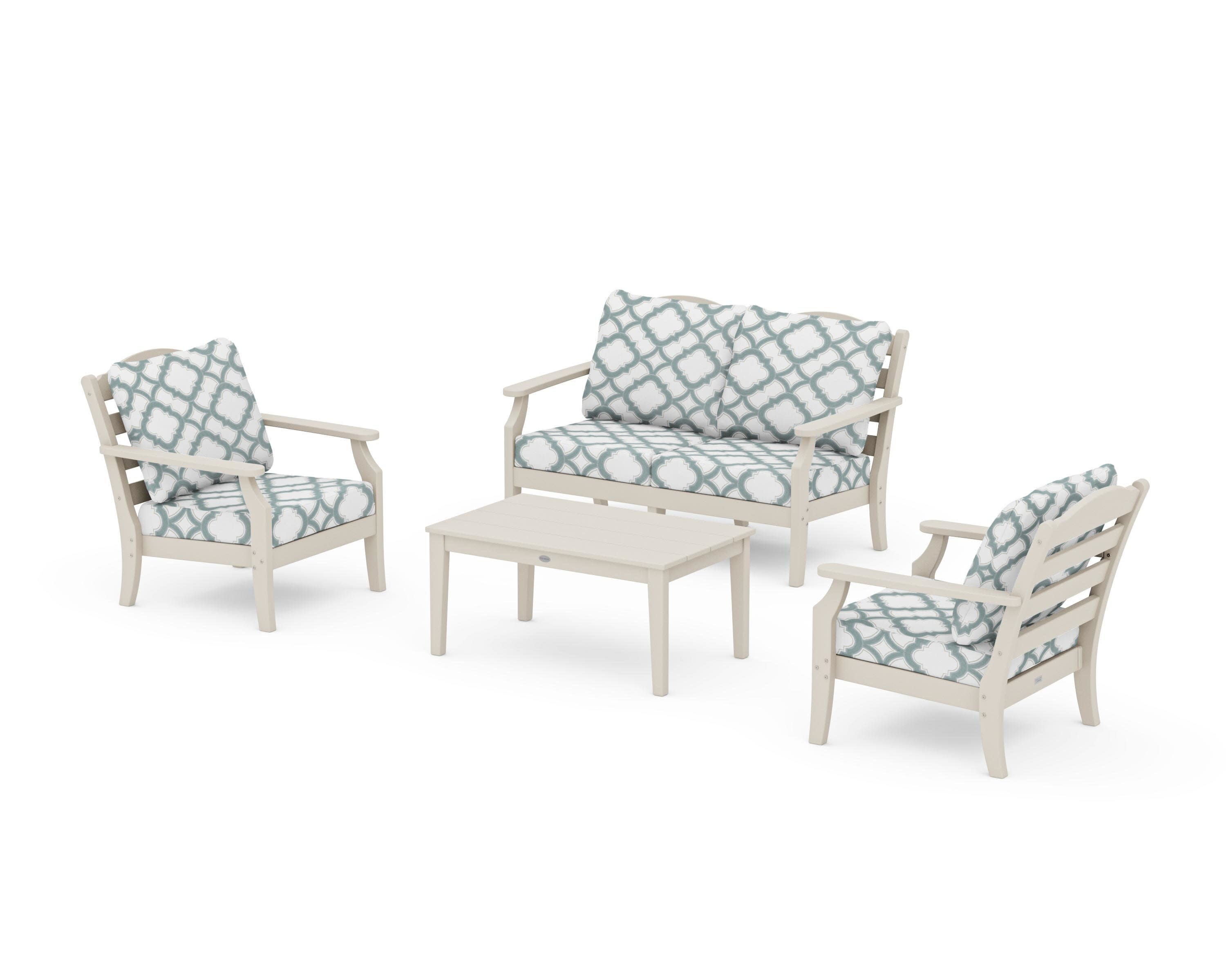 Savannah 4-Piece Deep Seating Set with Loveseat in Sand / Trellis Glacier Spa