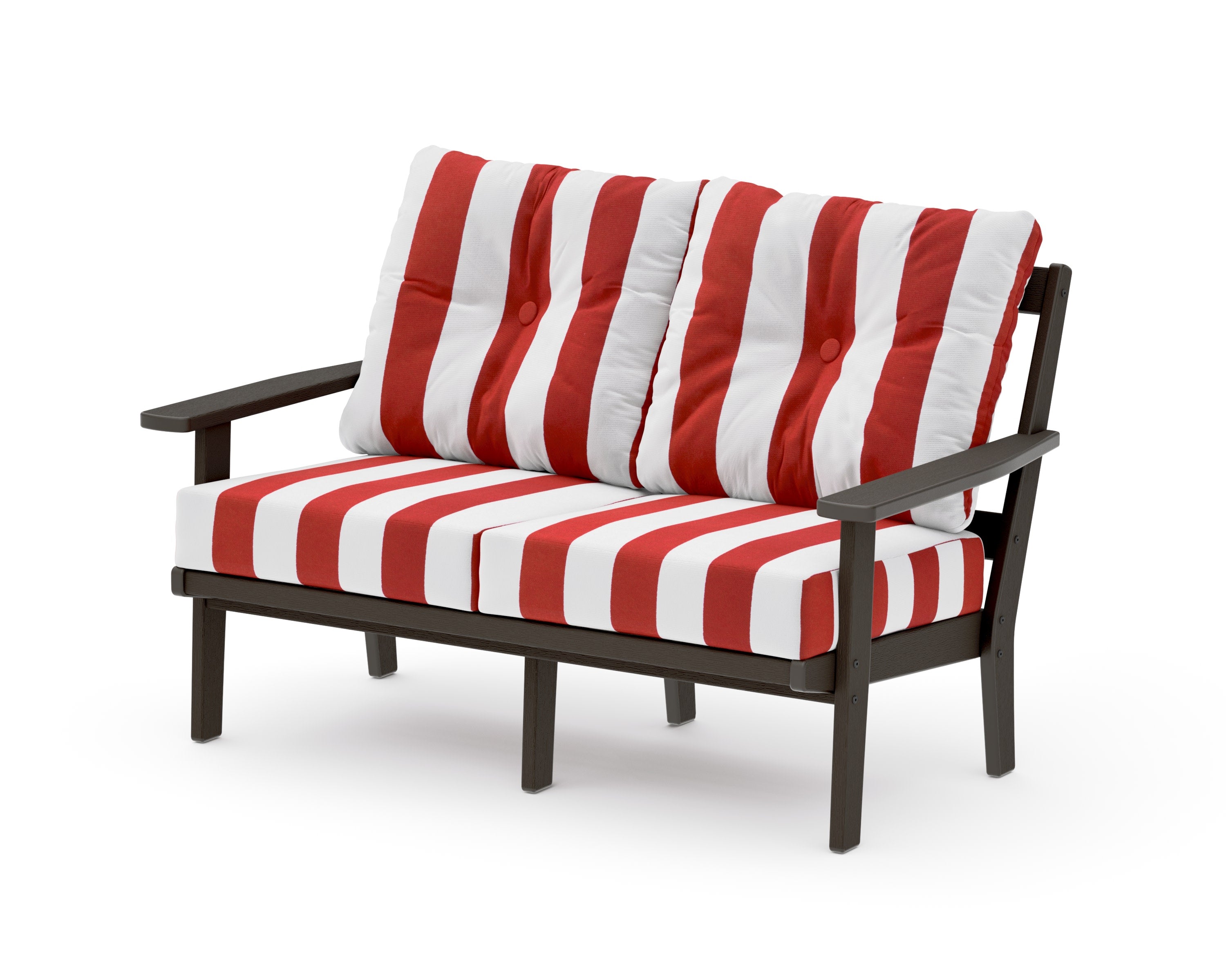Prairie Deep SeatingLoveseat in Vintage Coffee / Cabana Stripe Crimson