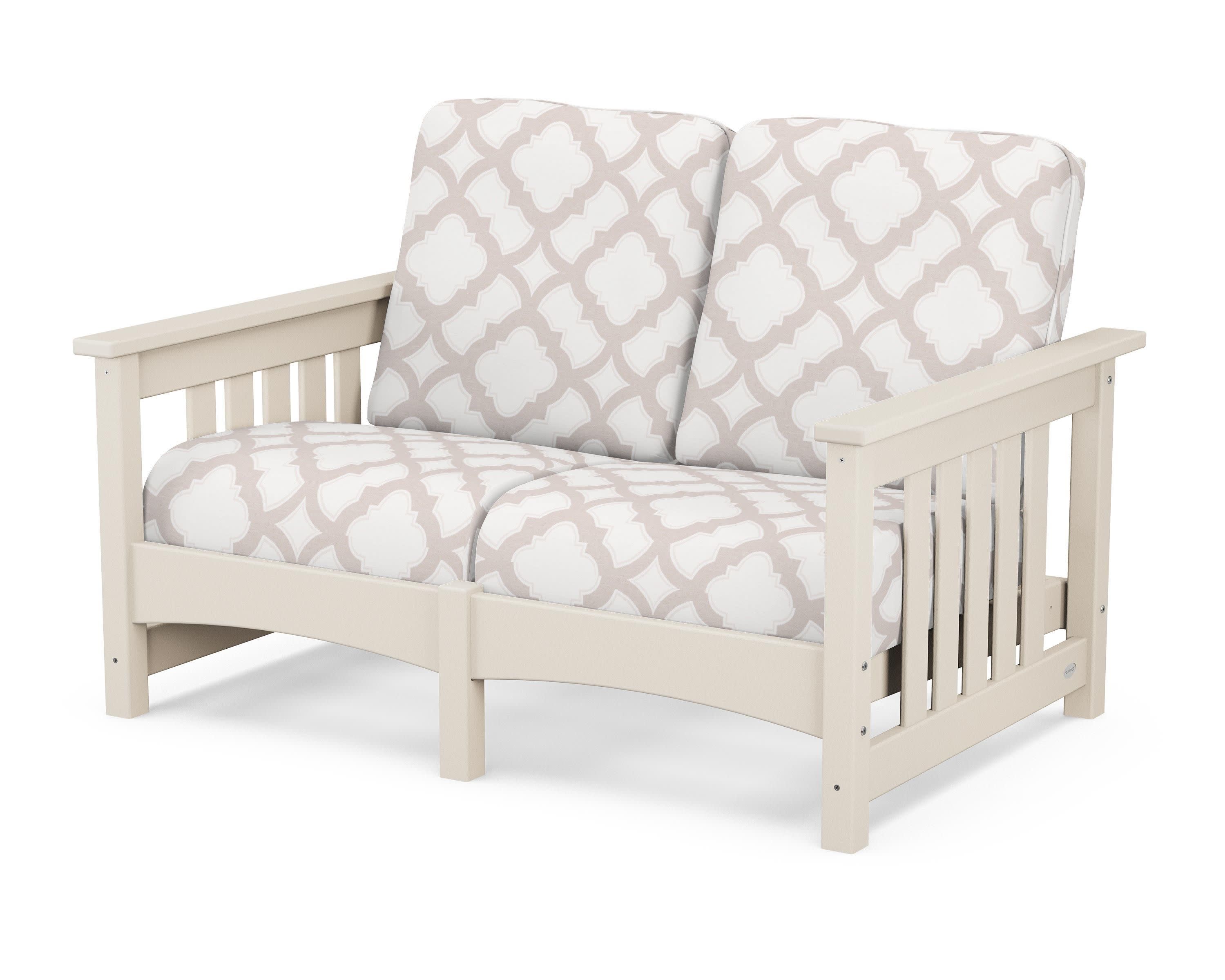 Club Mission Loveseat in Sand / Trellis Dune Burlap