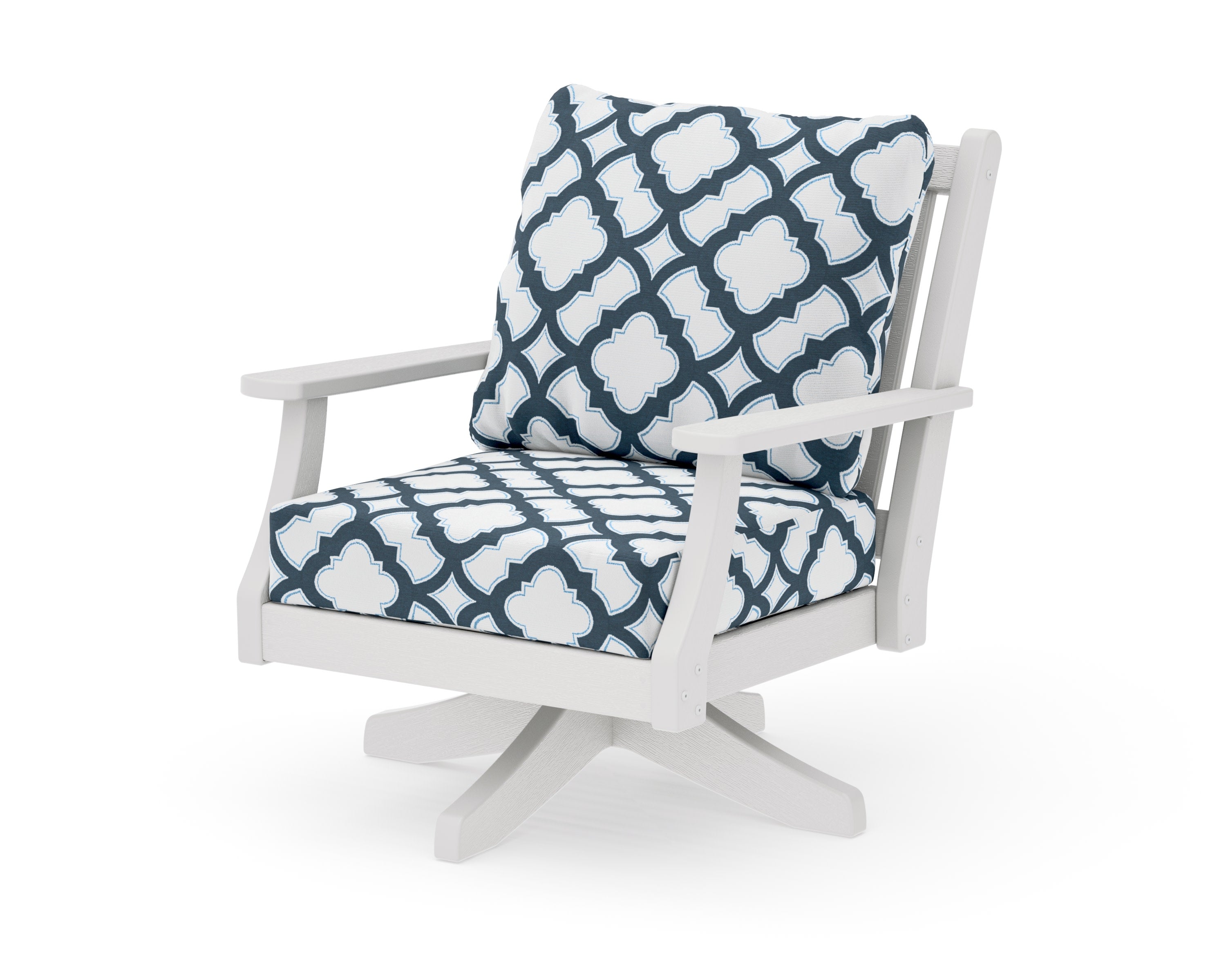 Wovendale Deep Seating Swivel Chair in Vintage White / Trellis Marine Indigo