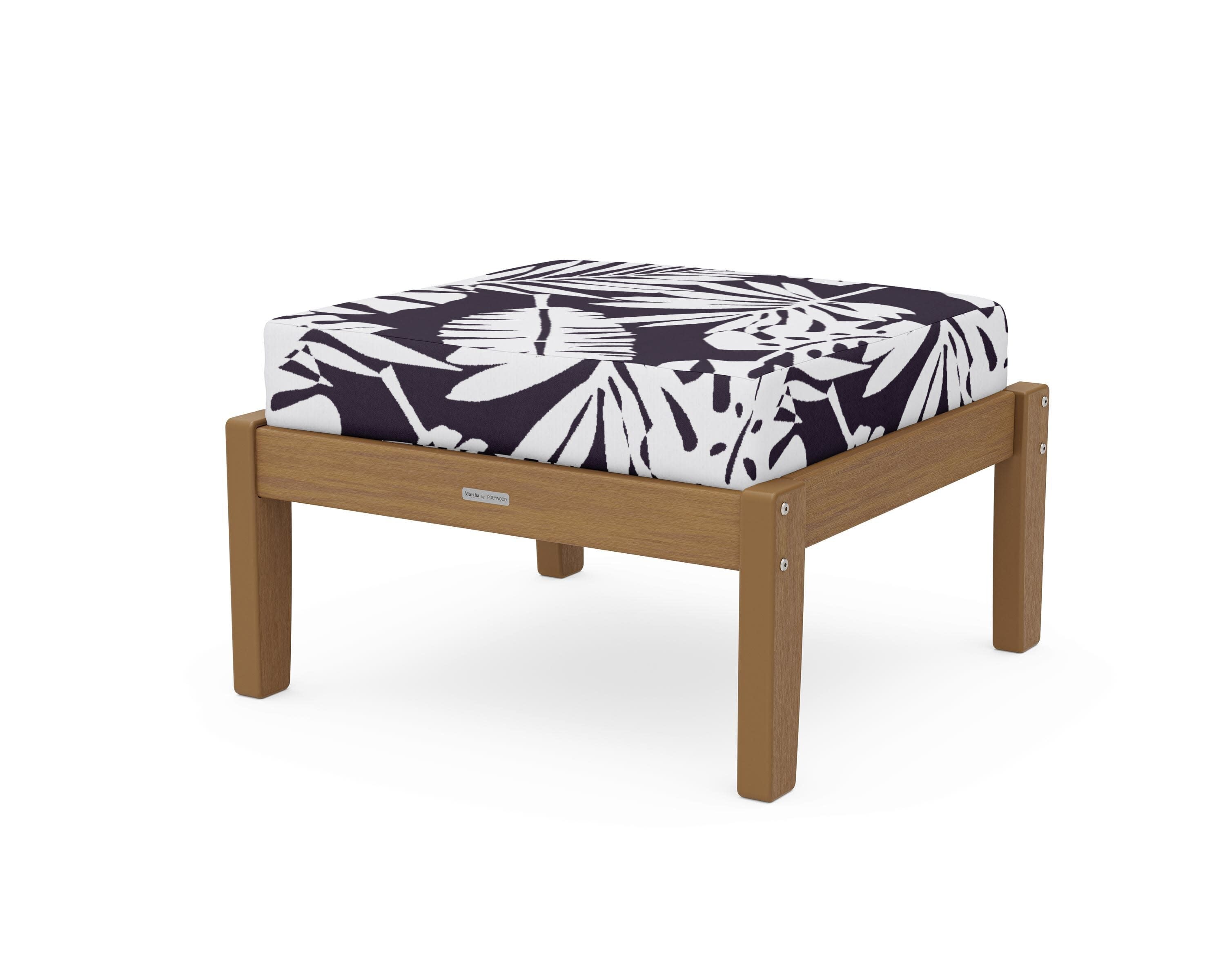 Chinoiserie Deep Seating Ottoman in Natural / Leaf Navy