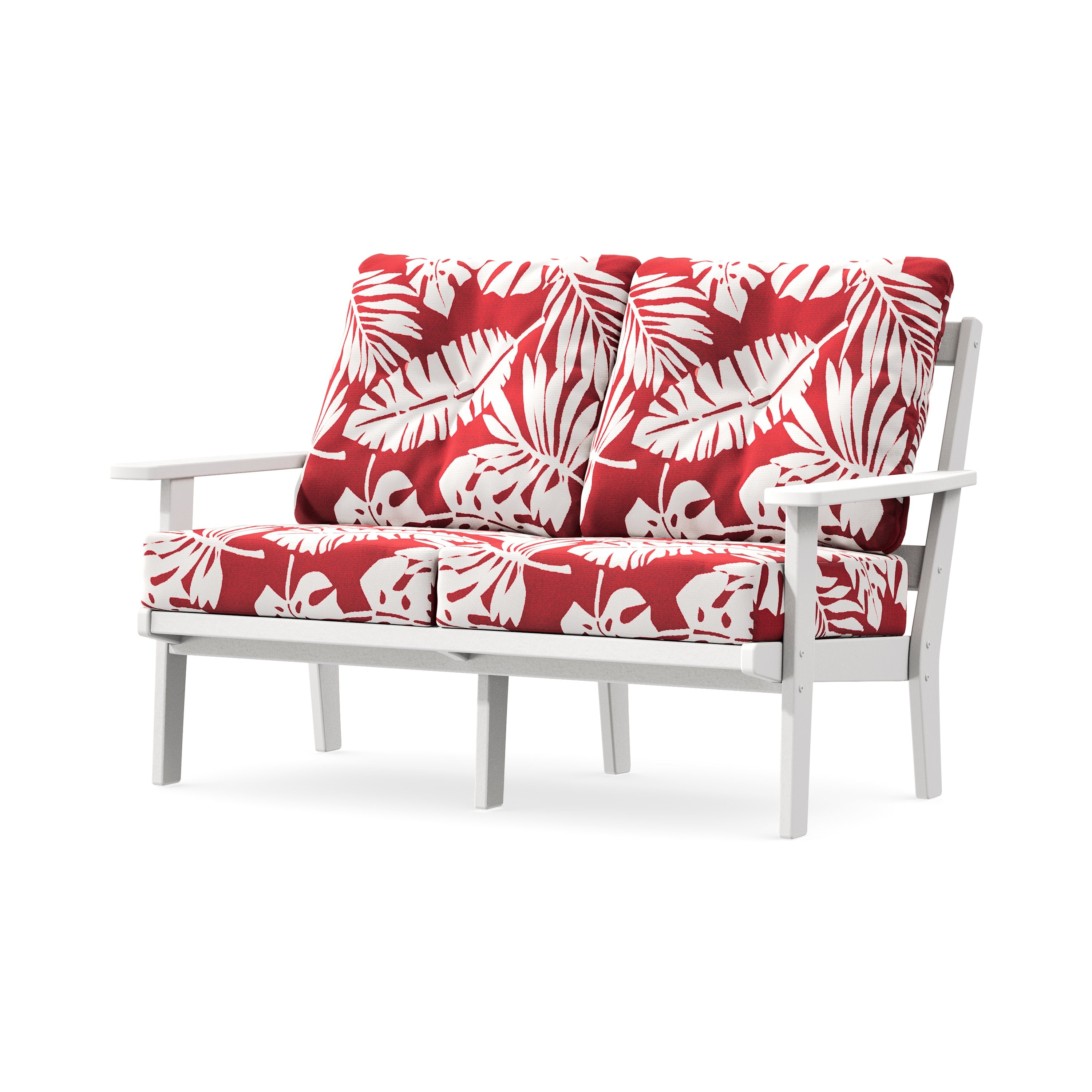Oxford Deep SeatingLoveseat in White / Leaf Crimson