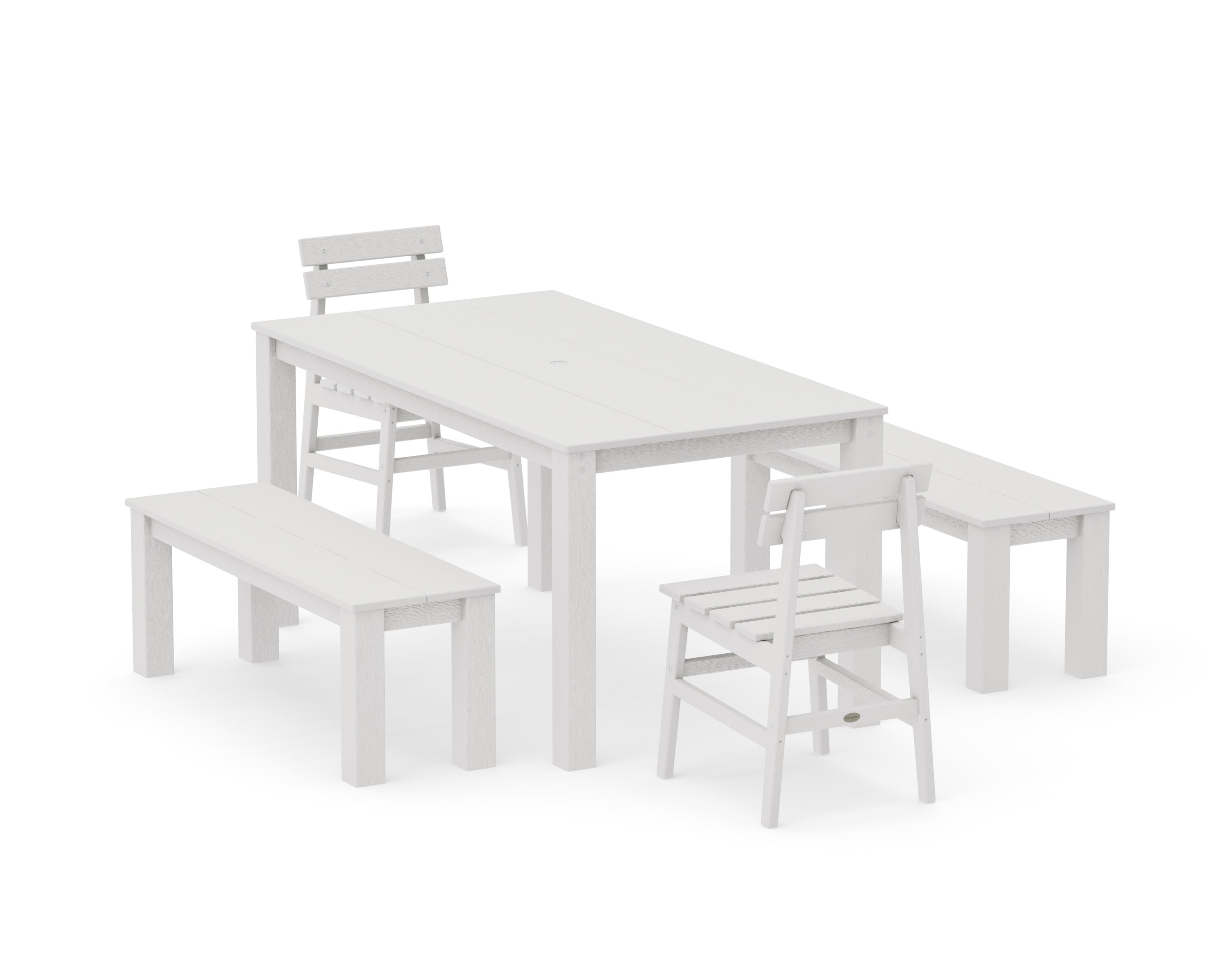 Modern Studio Plaza Chair 5-Piece Parsons Dining Set with Benches in Vintage White