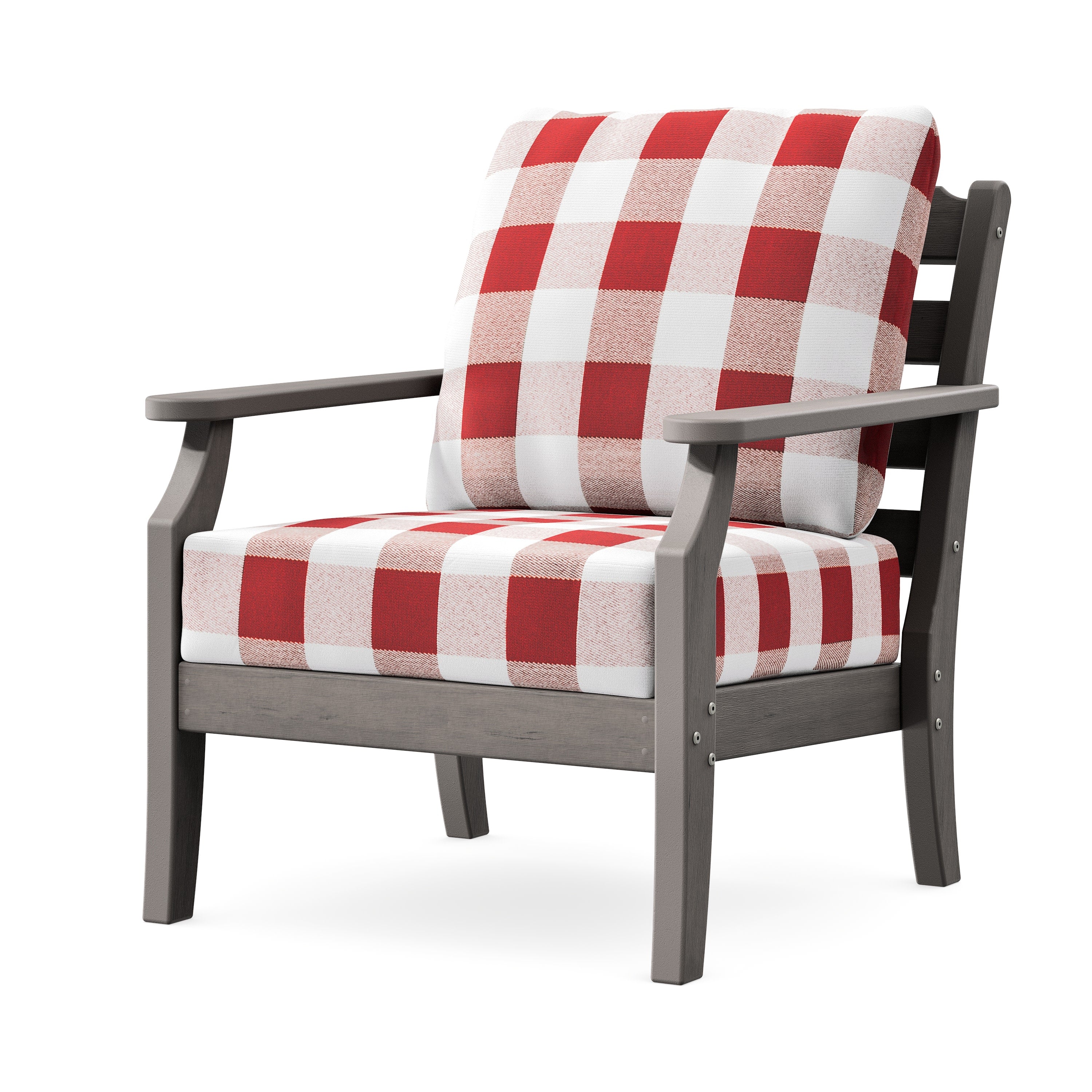 Savannah Deep Seating Chair in Driftwood / Buffalo Plaid Crimson