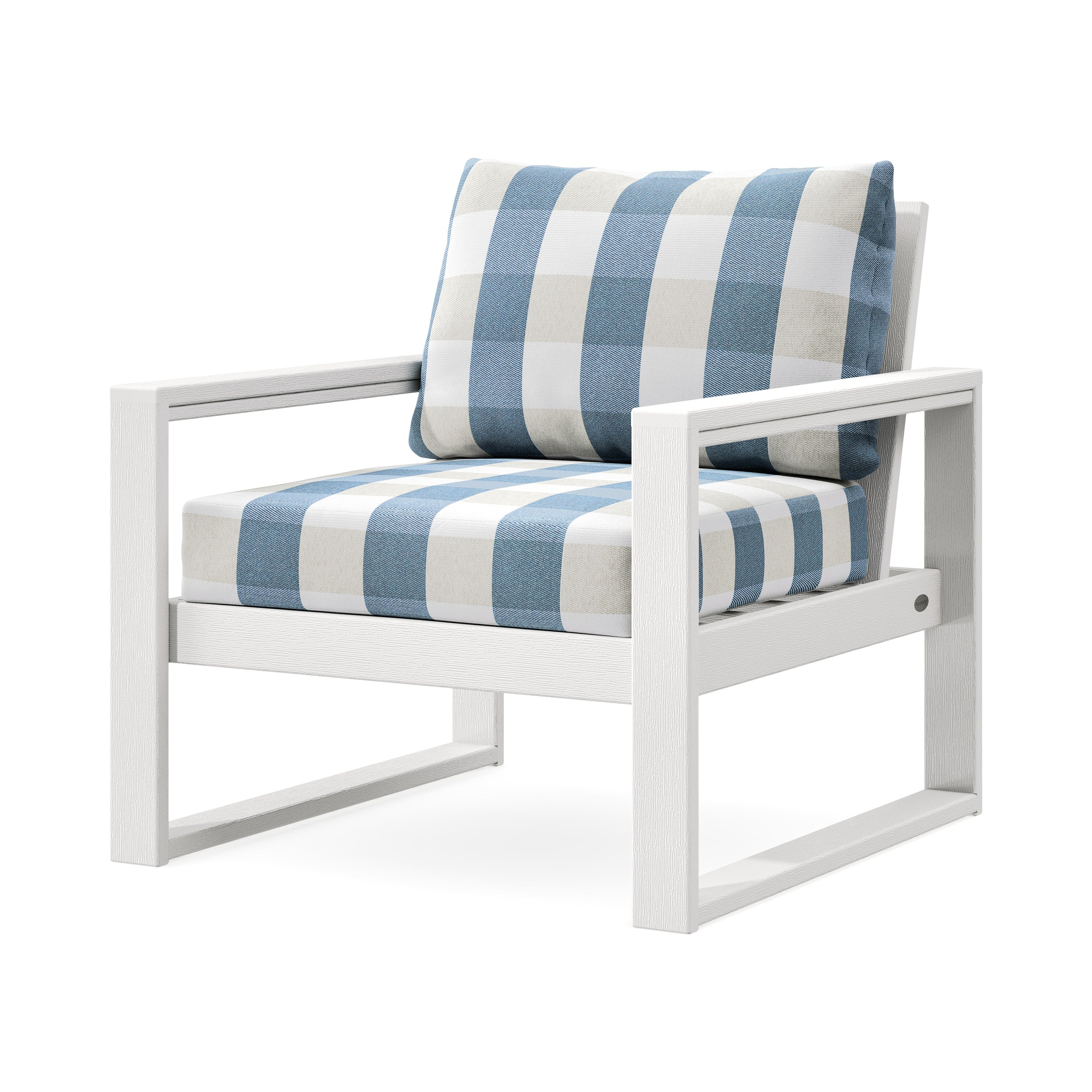 EDGE Club Chair in Vintage White / Buffalo Plaid Sky Blue