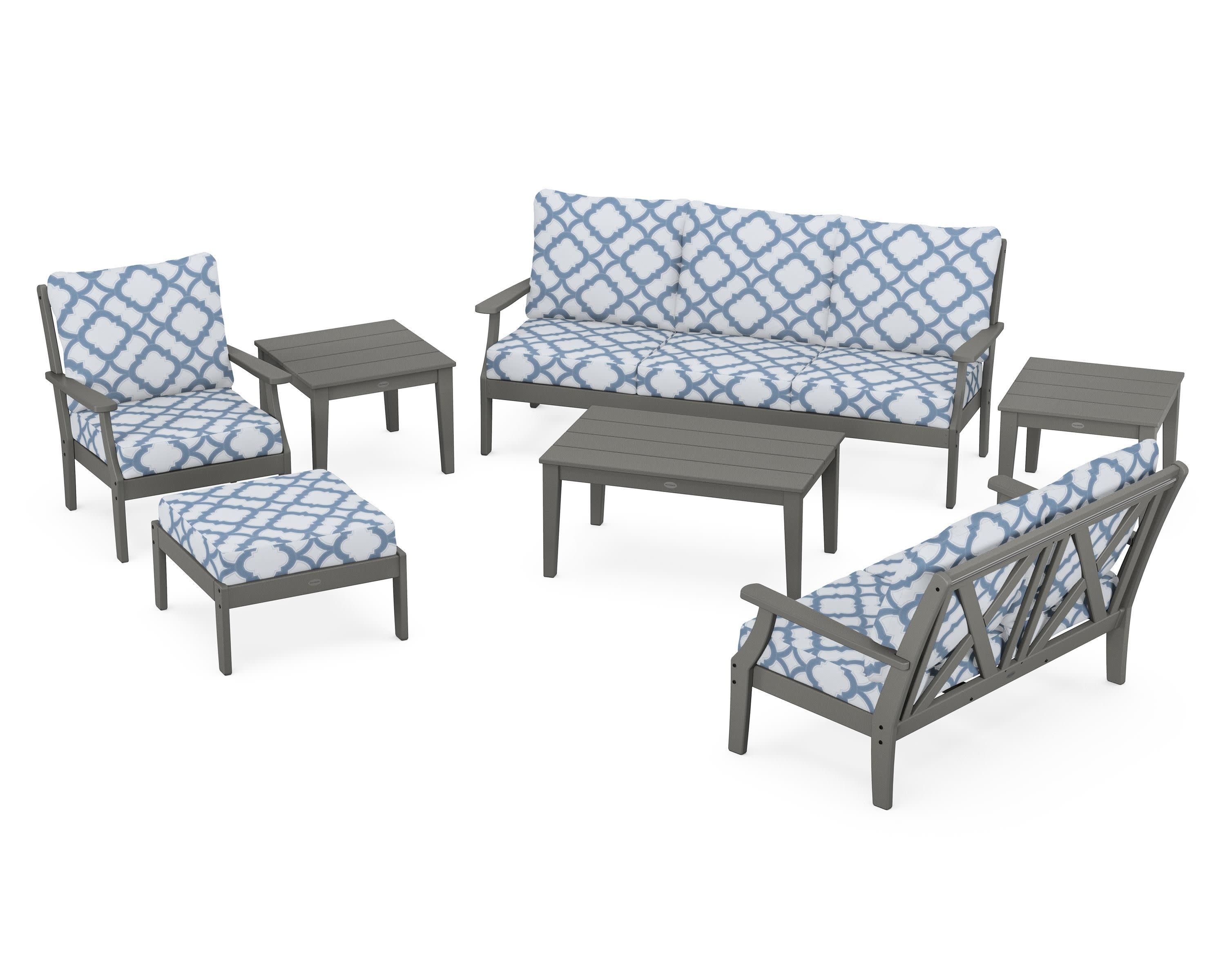 Braxton 7-Piece Deep Seating Set in Slate Grey / Trellis Sky Blue