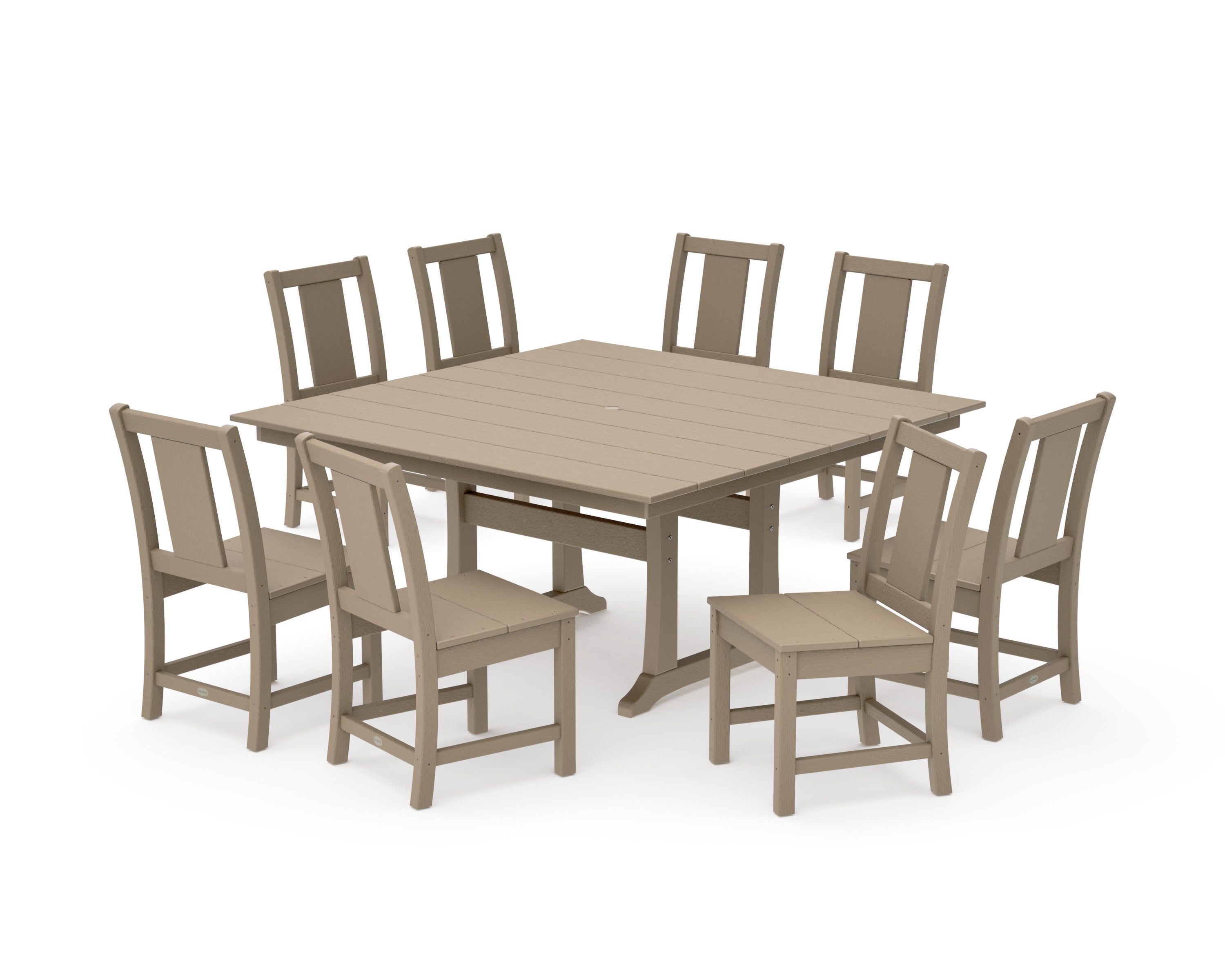 Prairie Side Chair 9-Piece Square Farmhouse Dining Set with Trestle Legs in Vintage Sahara
