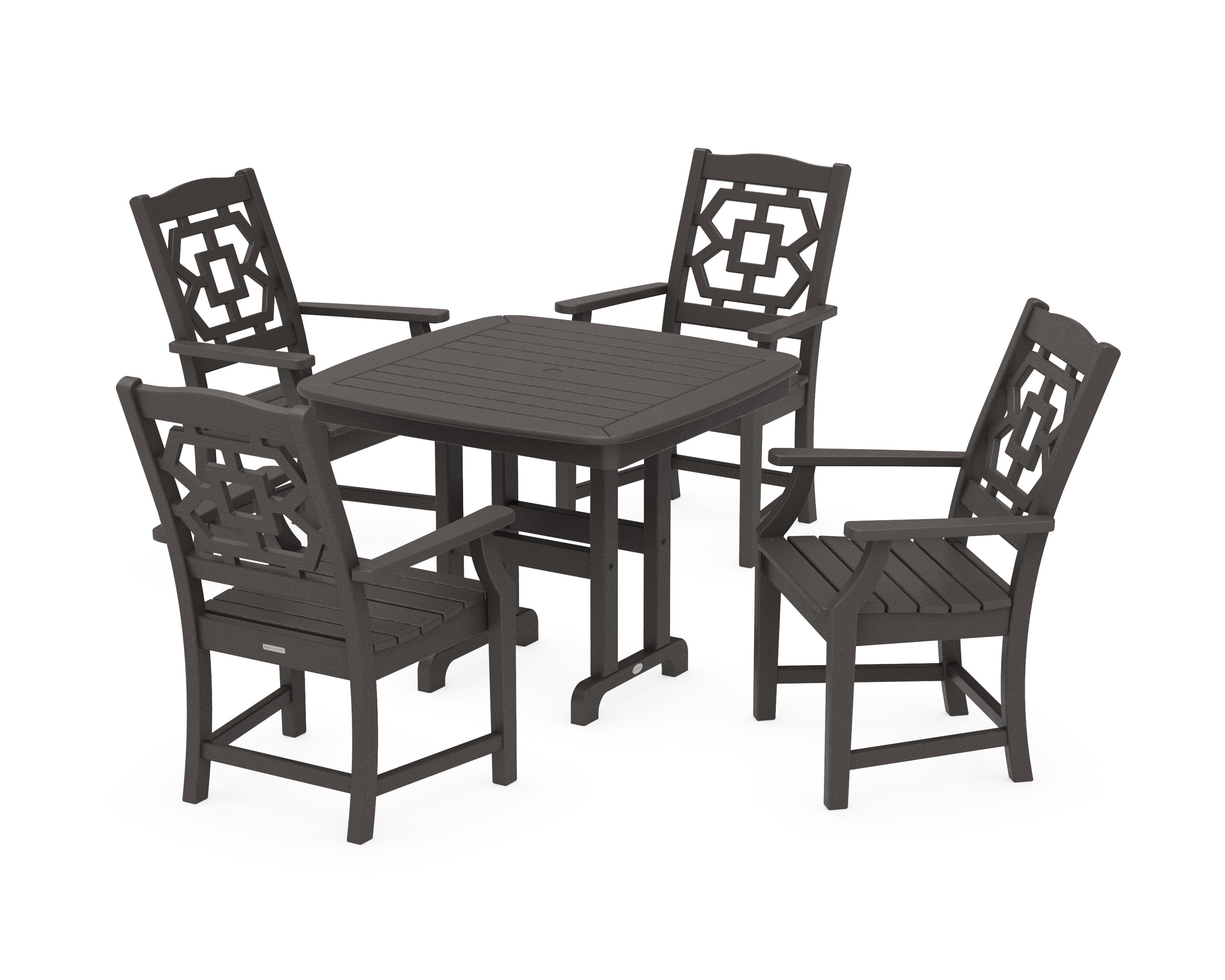 Chinoiserie 5-Piece Dining Set in Vintage Coffee