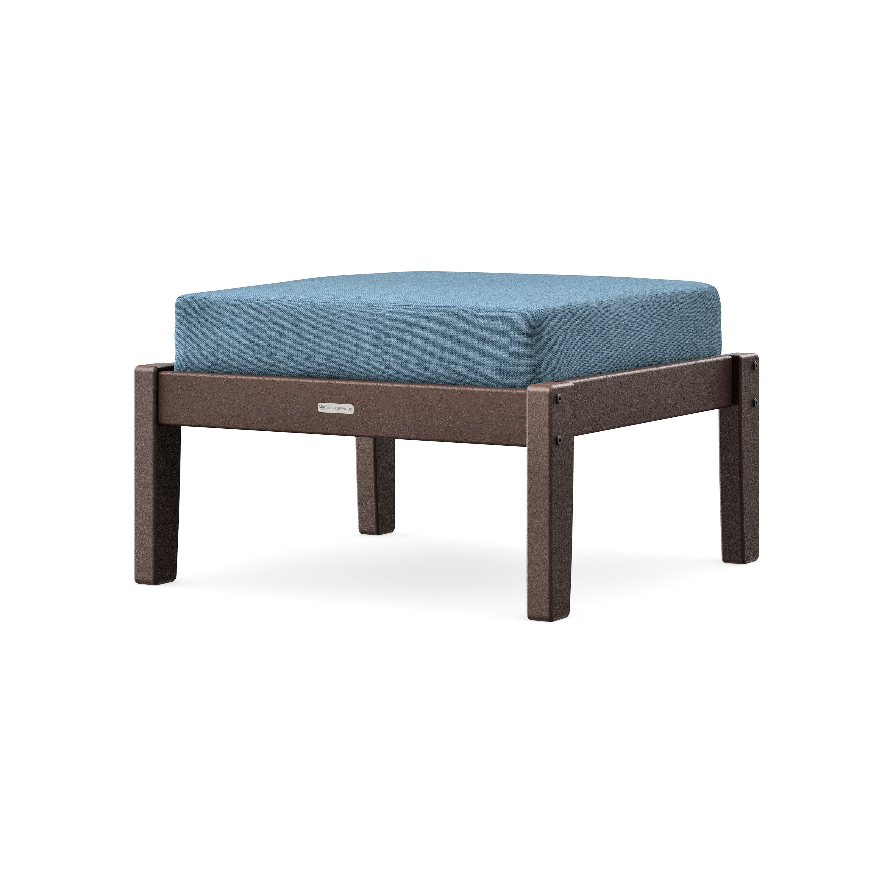 Chinoiserie Deep Seating Ottoman in Mahogany / Sky Blue
