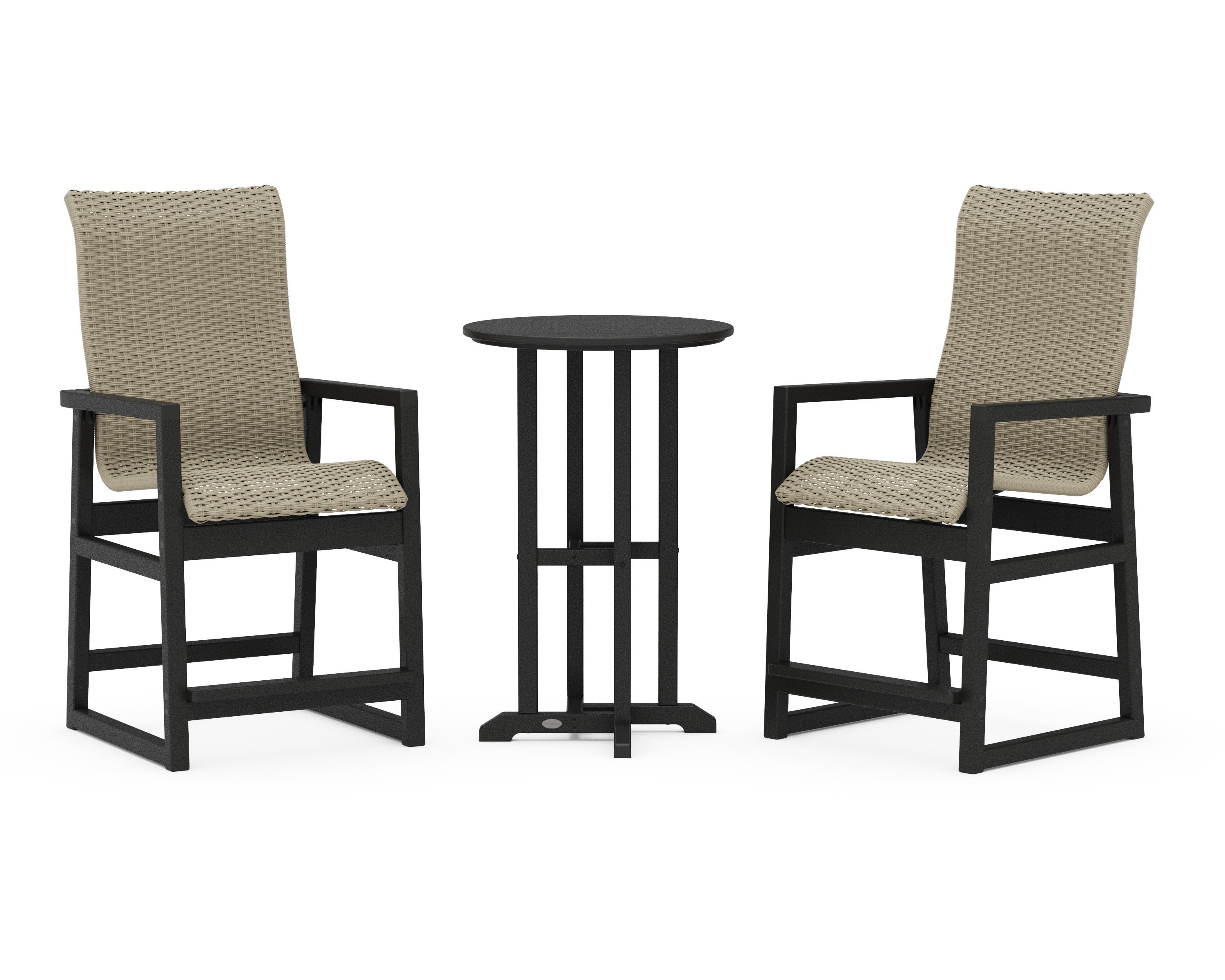 EDGE Woven Highback 3-Piece Farmhouse Counter Set in Black / Dune Grass