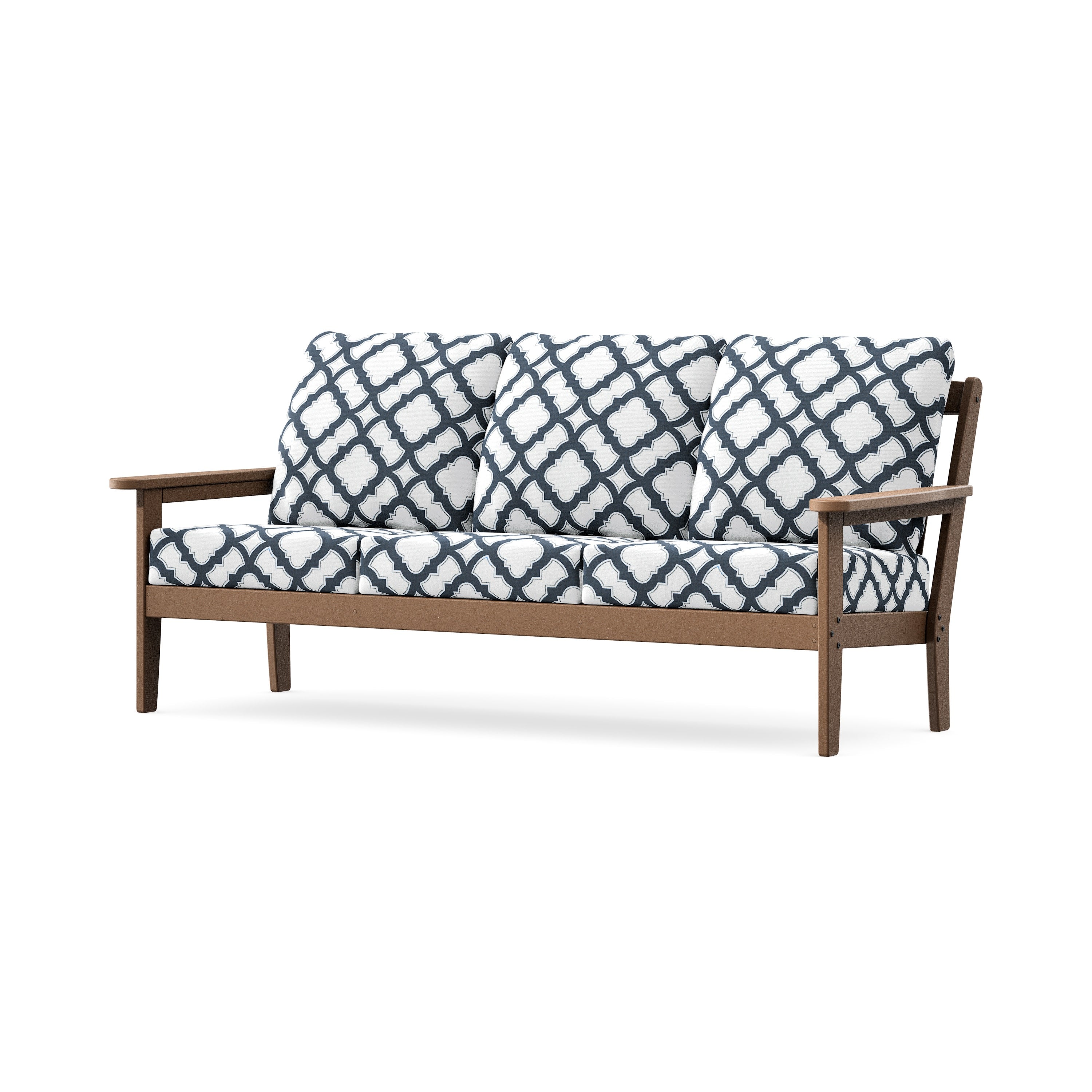 Cottage Deep Seating Sofa in Teak / Trellis Marine Indigo