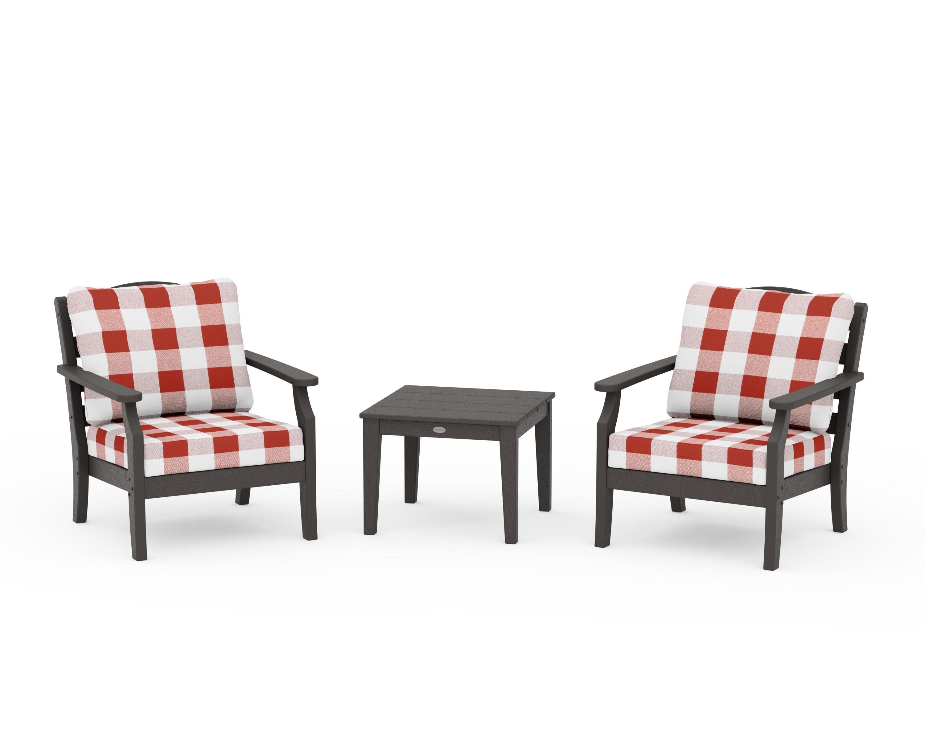 Savannah 3-Piece Deep Seating Set in Vintage Coffee / Buffalo Plaid Crimson