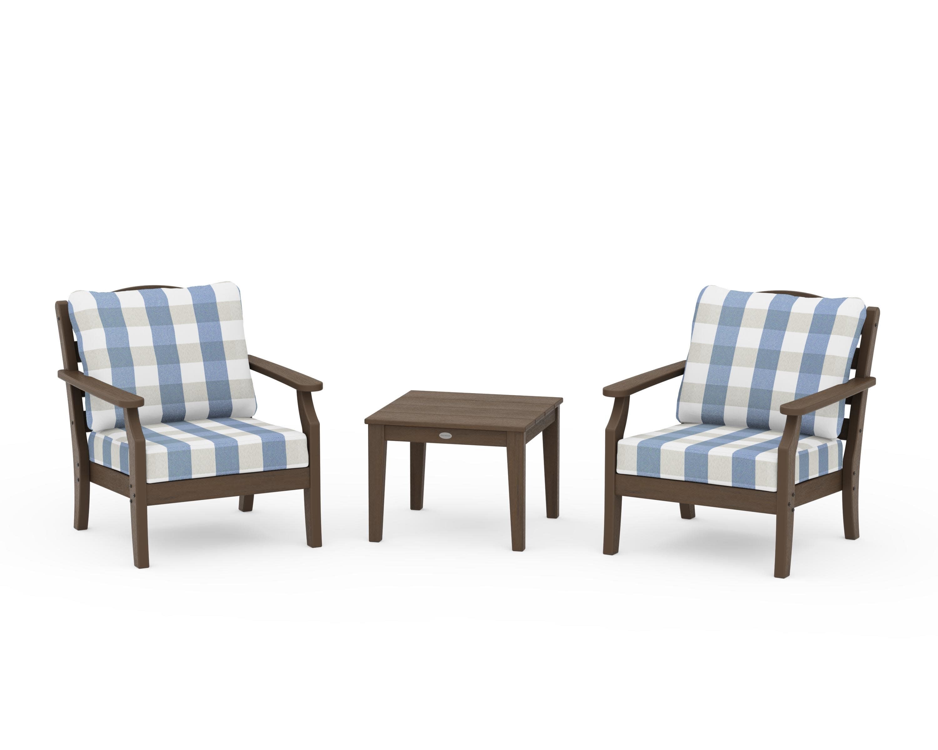 Savannah 3-Piece Deep Seating Set in Kona / Buffalo Plaid Sky Blue