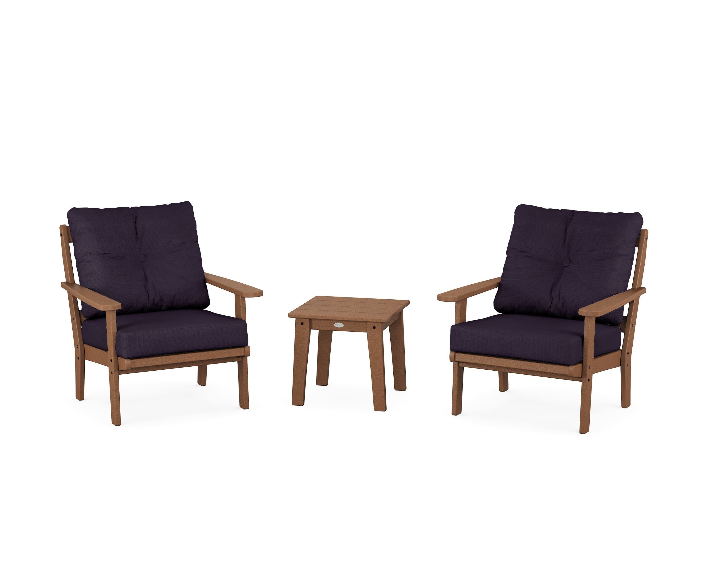 Mission 3-Piece Deep Seating Set in Teak / Navy Linen