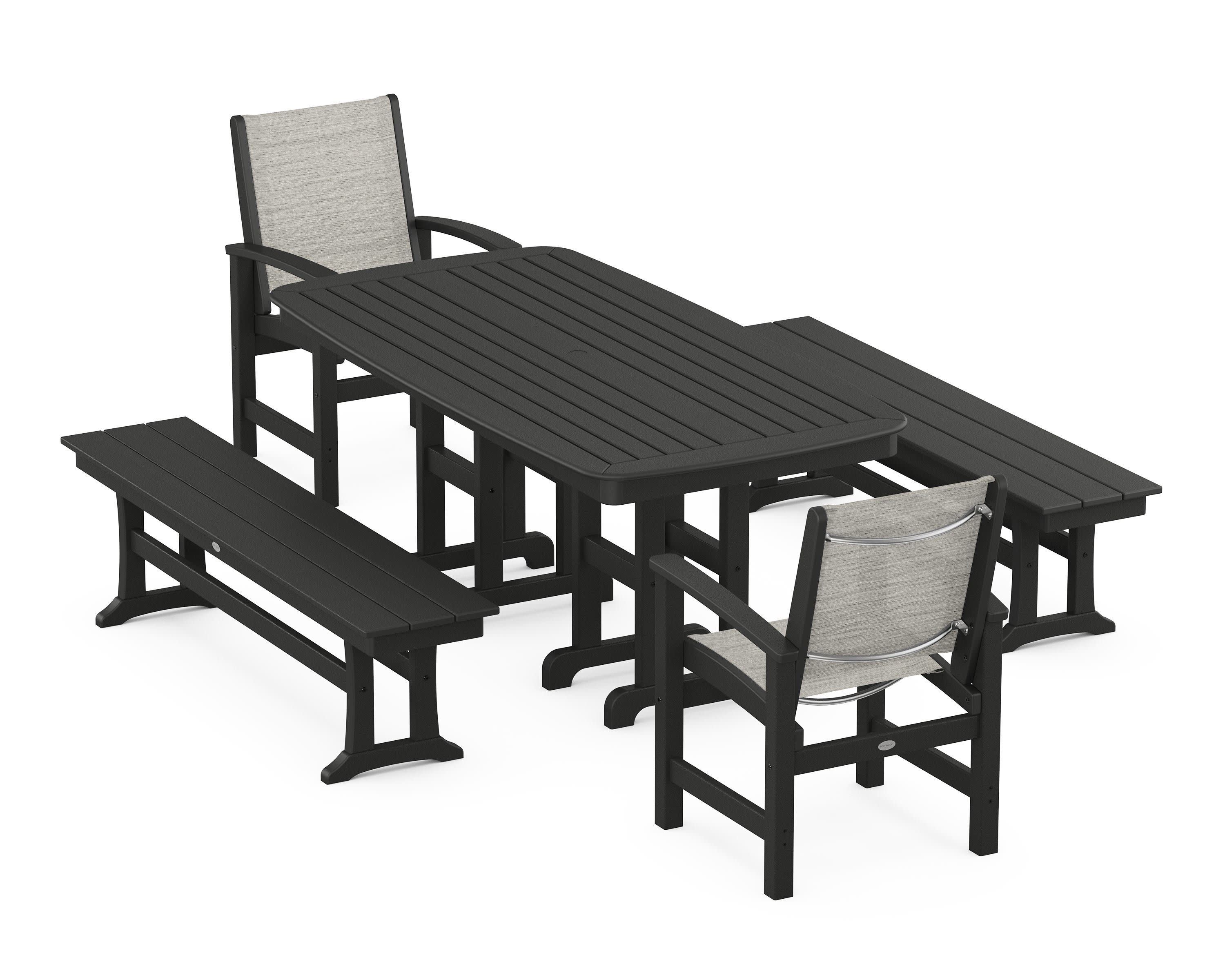 Coastal 5-Piece Dining Set in Black / Birch Sling