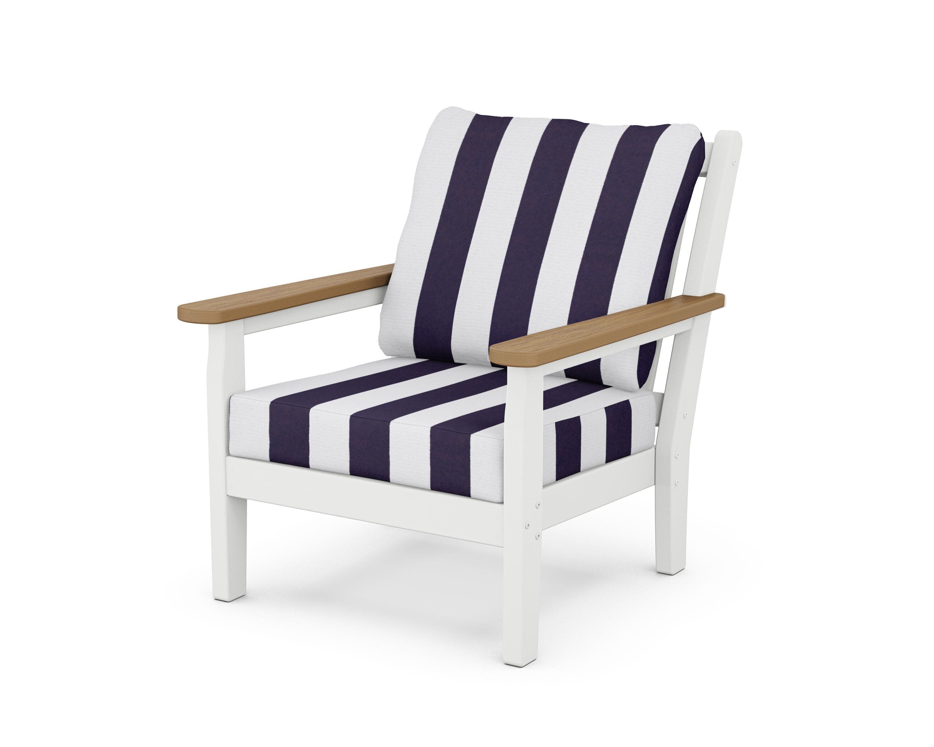 Chippendale Deep Seating Chair in White / Natural / Cabana Stripe Navy