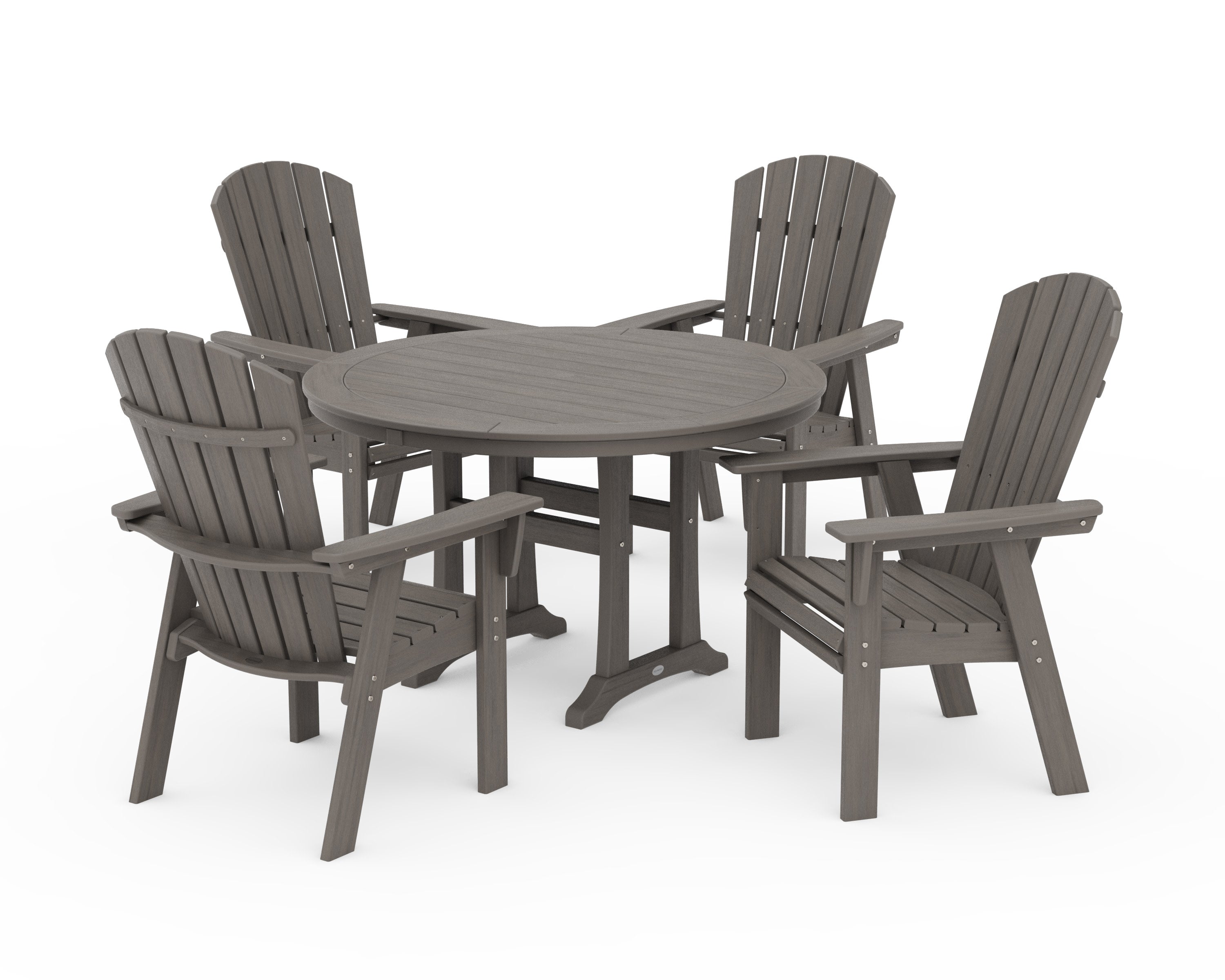 Nautical Curveback Adirondack 5-Piece Round Dining Set with Trestle Legs in Driftwood