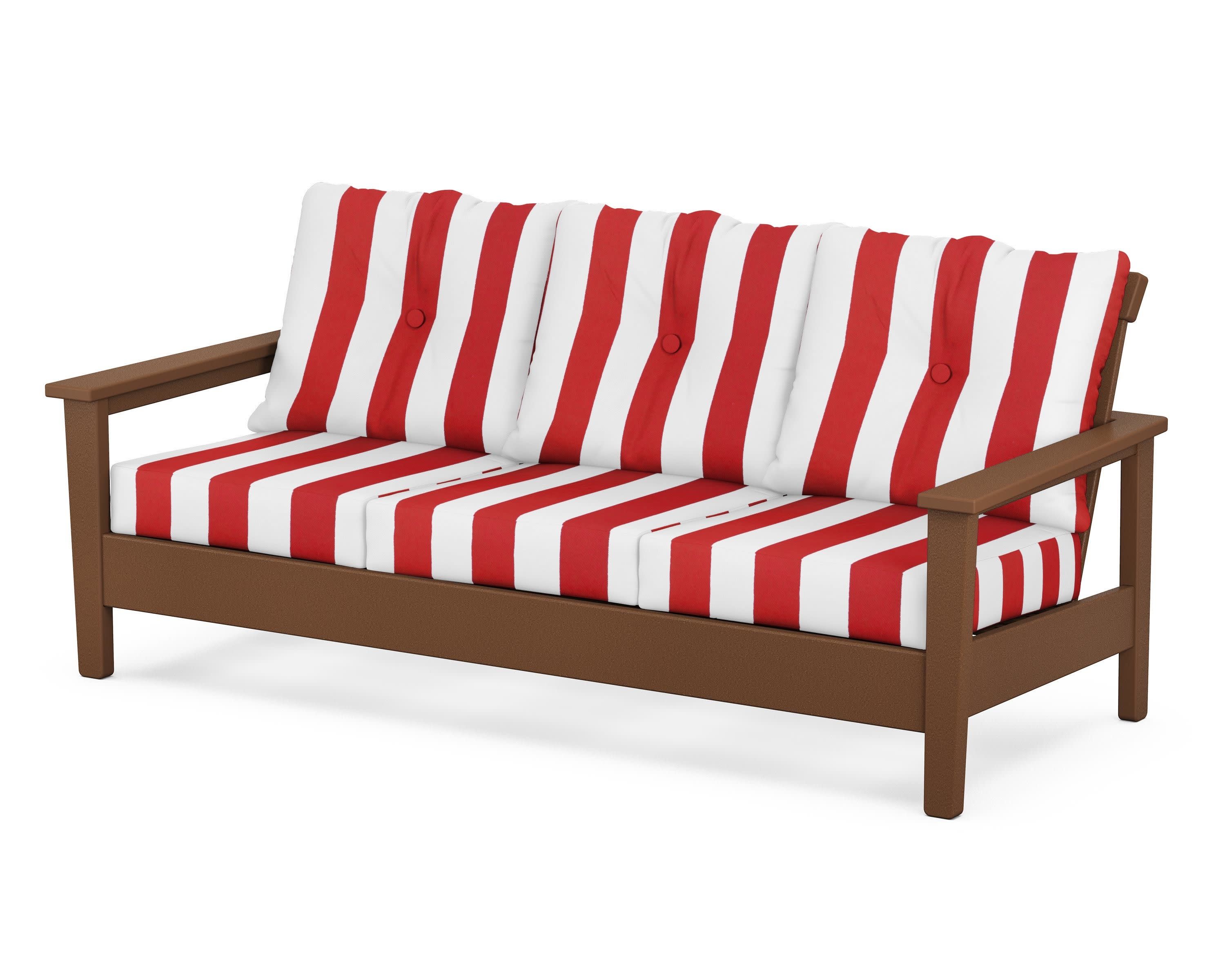 Prescott Deep Seating Sofa in Teak / Cabana Stripe Crimson