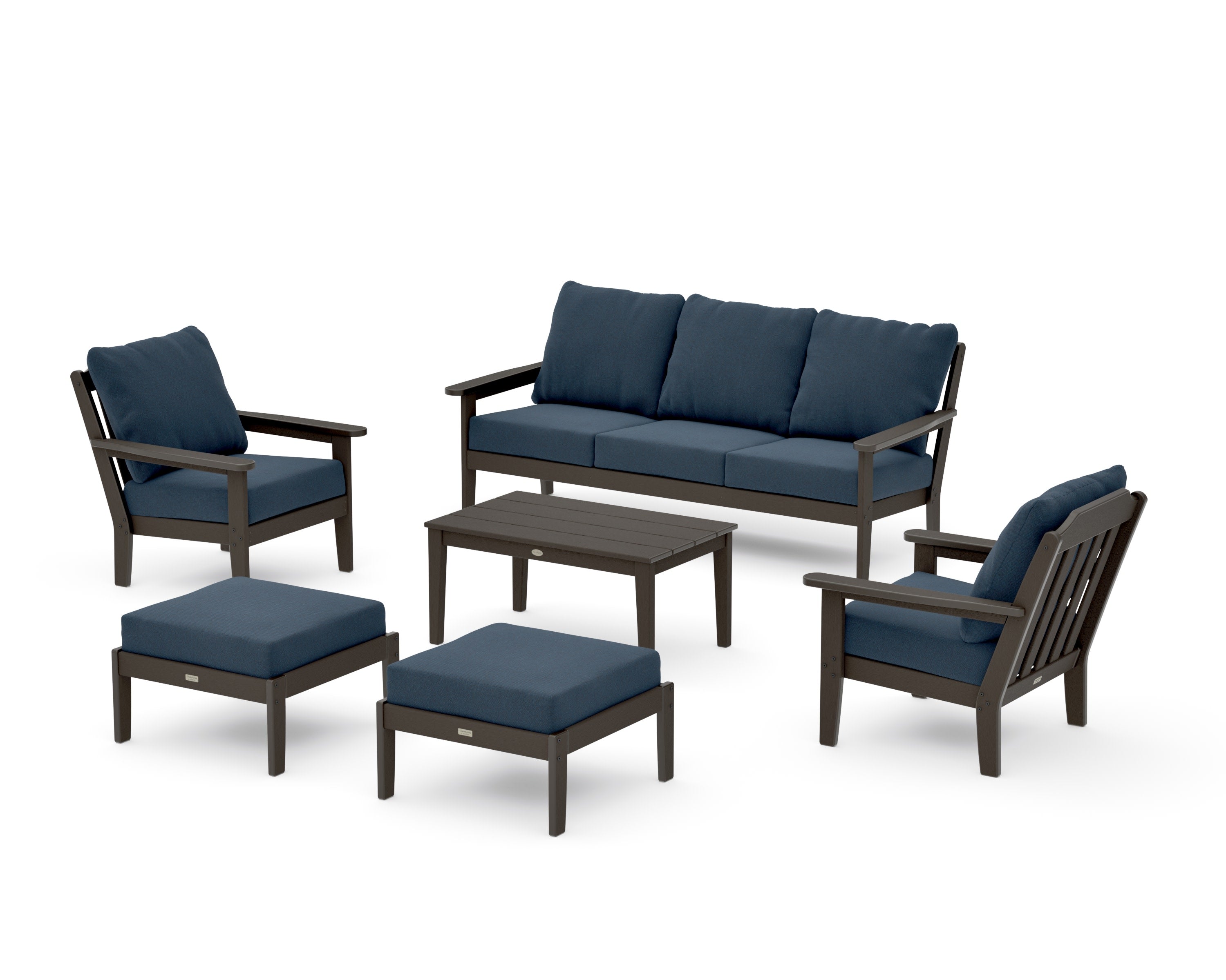 Cottage 6-Piece Lounge Sofa Set in Vintage Coffee / Marine Indigo